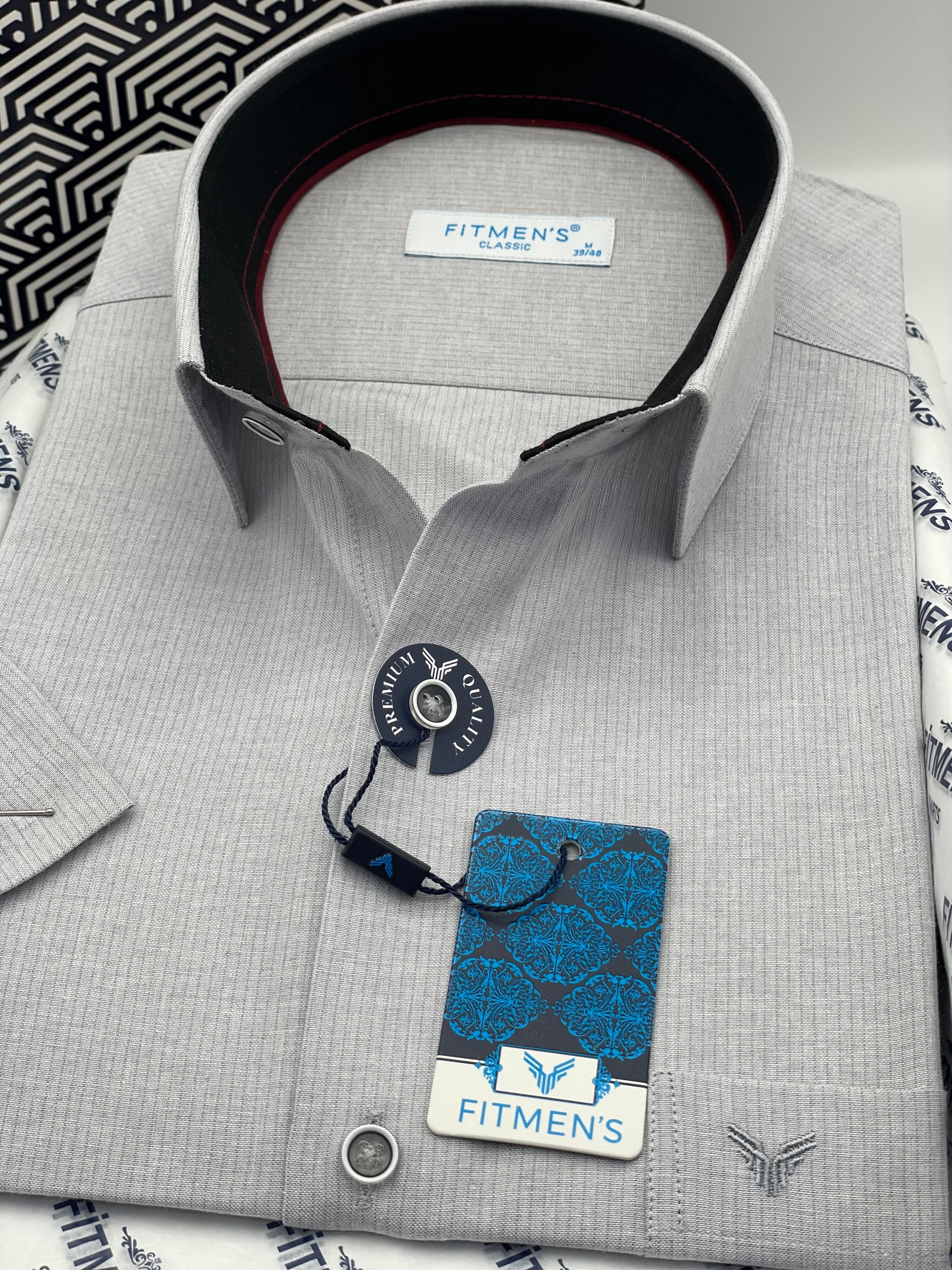 Klasik Kısa Kol Keten Cotton Hediye Kutulu Erkek Gömlek FS-003624 - Gri