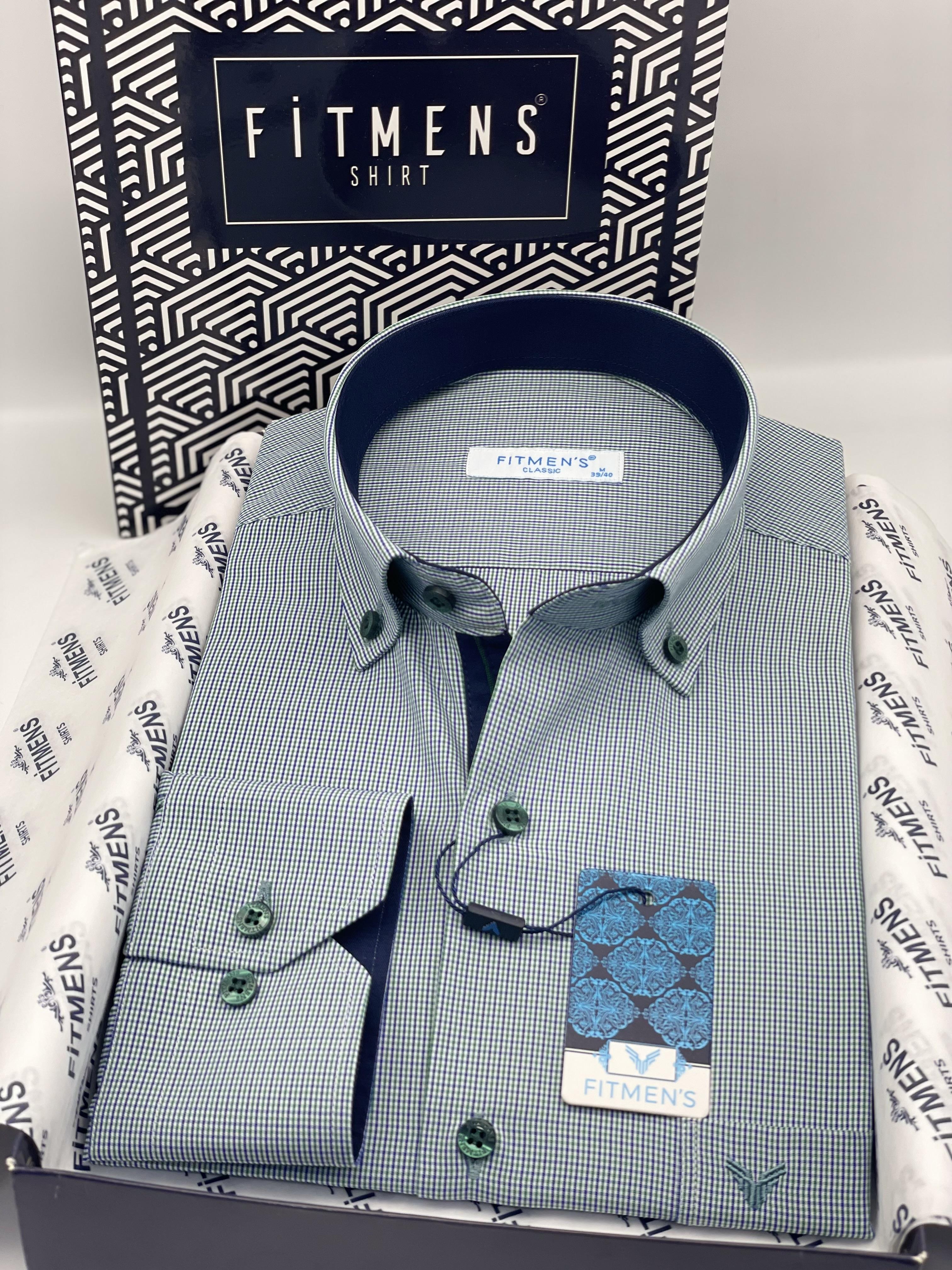 Klasik Uzun Kol Pöti Kareli Yaka Düğmeli Hediye Kutulu Erkek Gömlek FS-002273 - Yeşil