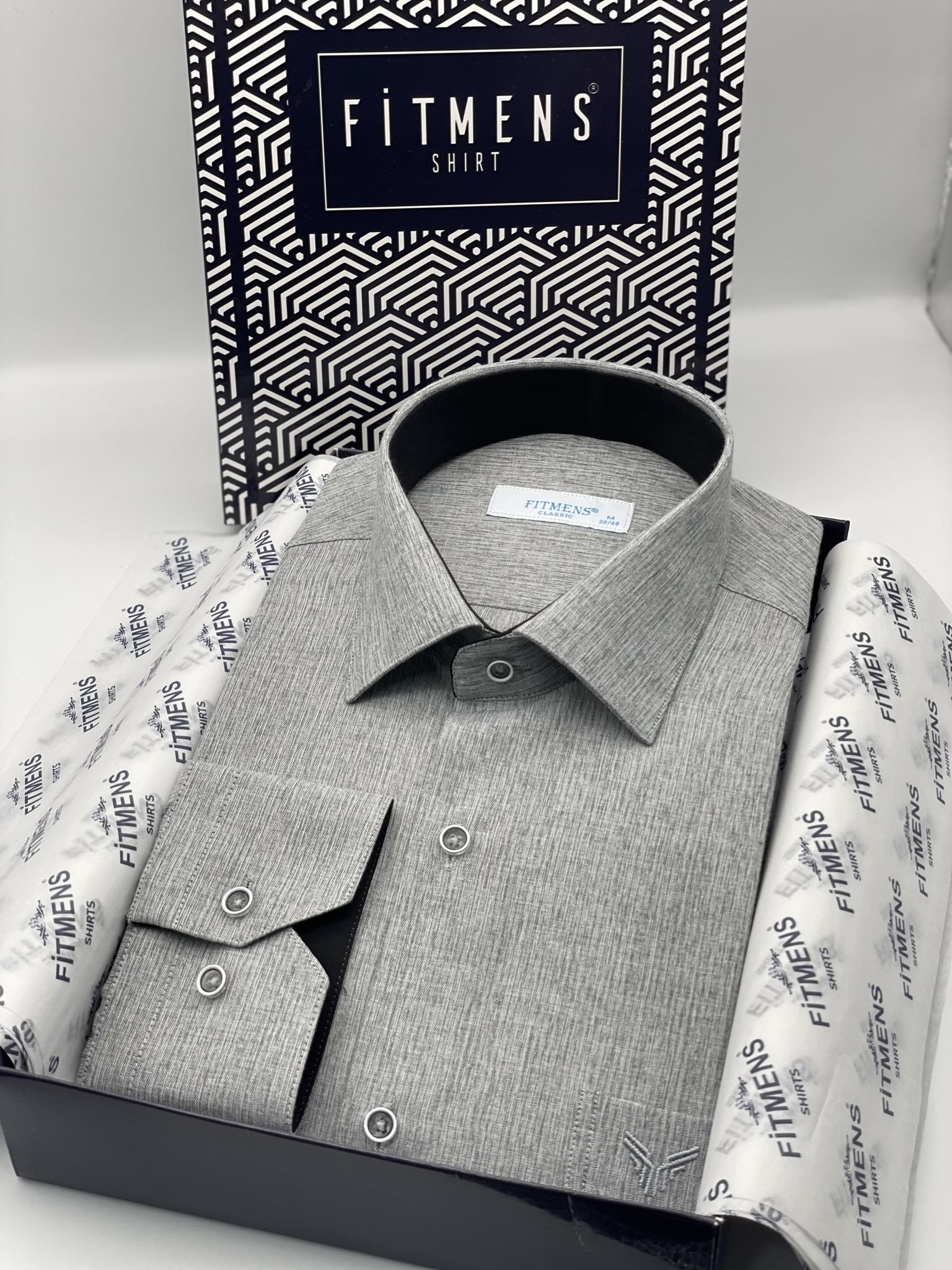 Klasik Uzun Kol Keten Cotton Hediye Kutulu Erkek Gömlek FS-001261 - Koyu Gri