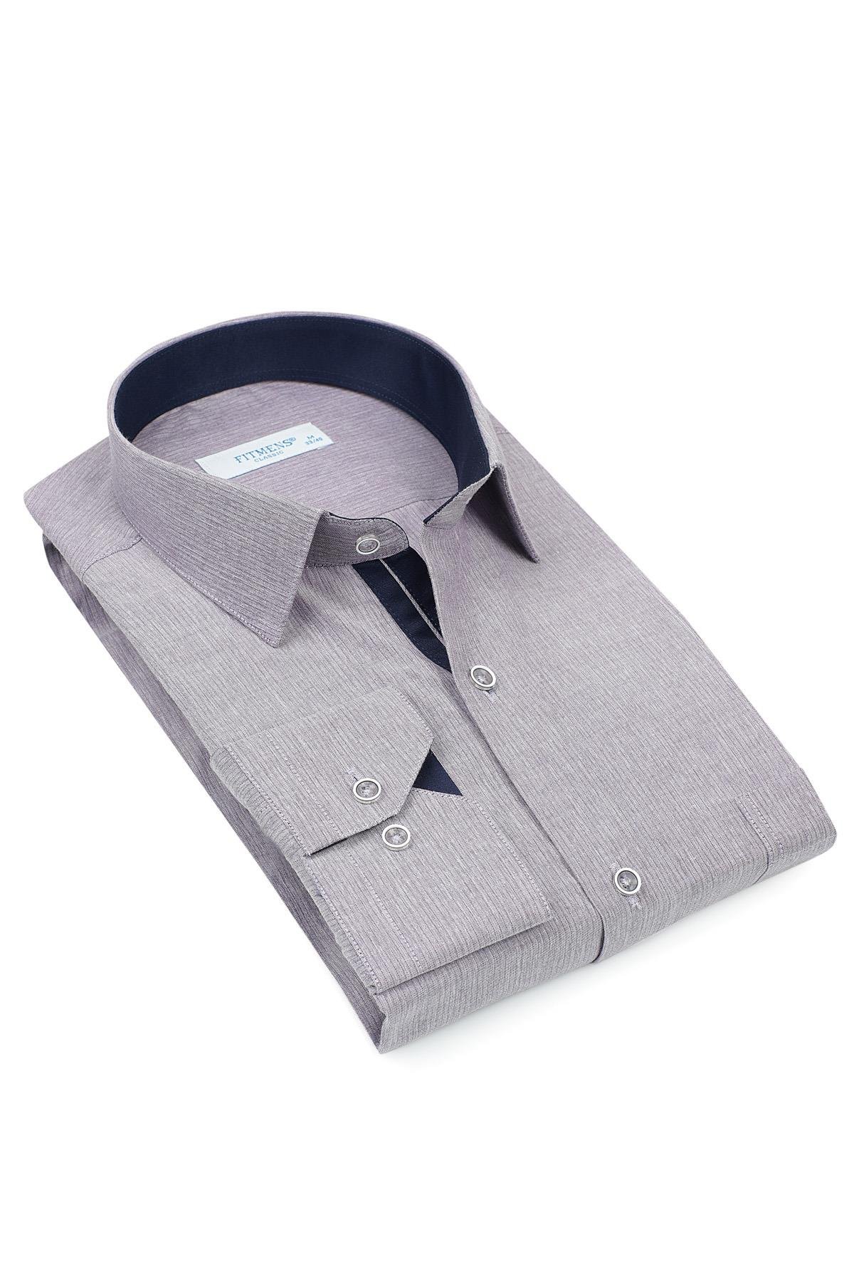 Klasik Uzun Kol Keten Cotton Hediye Kutulu Erkek Gömlek FS-001261 - Mor