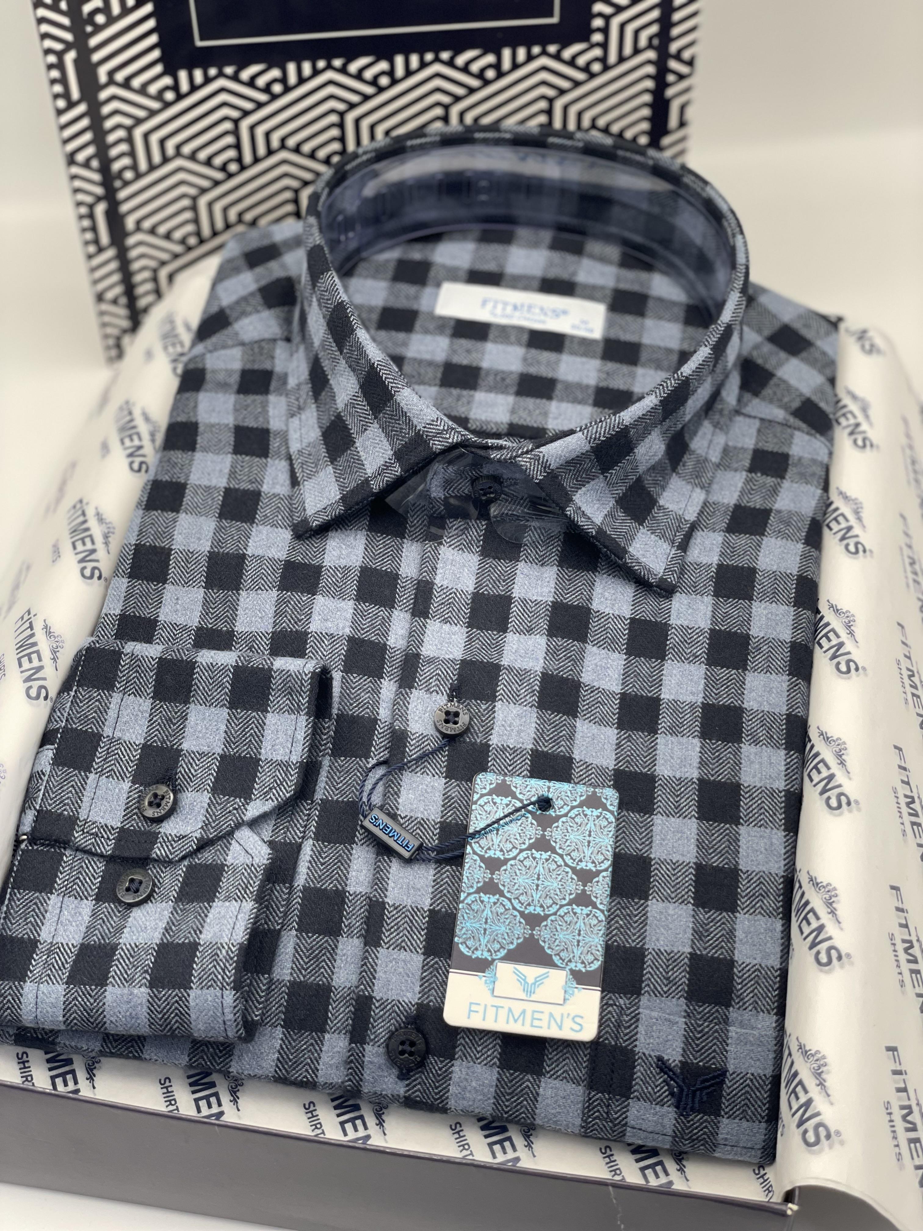 Klasik Uzun Kol Kışlık %100 Cotton Kareli Yaka Alttan Düğmeli Hediye Kutulu Erkek Gömlek FS-001988 - Antrasit