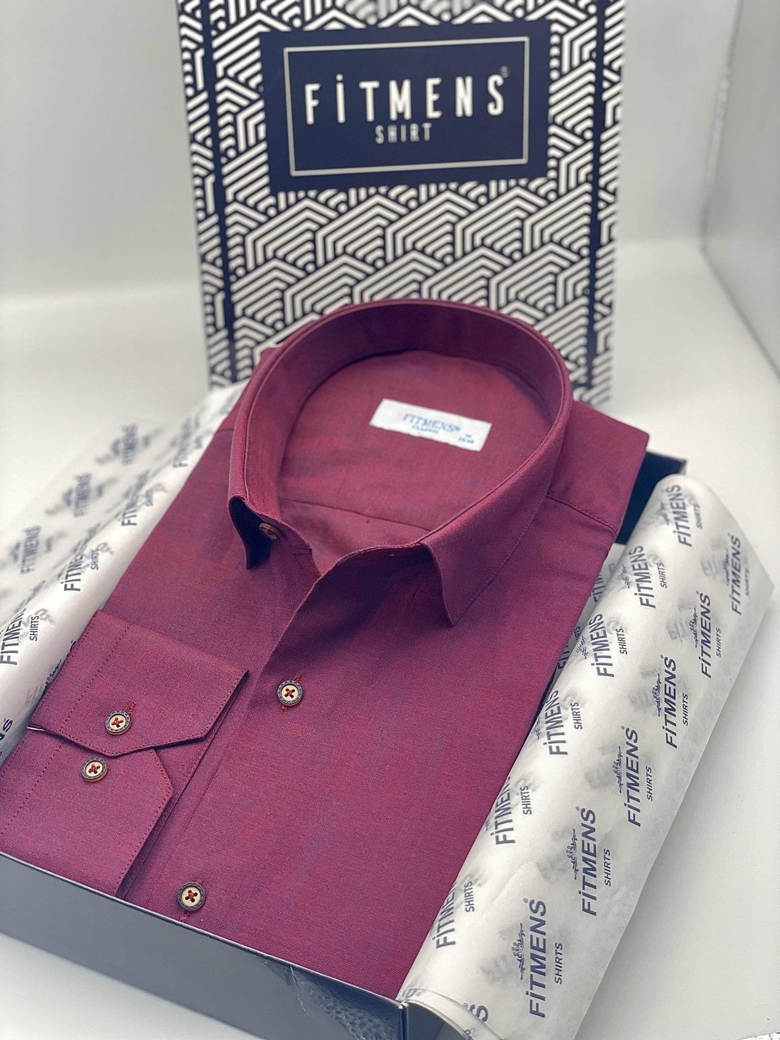 Klasik Uzun Kol Cepsiz Keten Erkek Hediye Kutulu Gömlek FS-003043 - Bordo