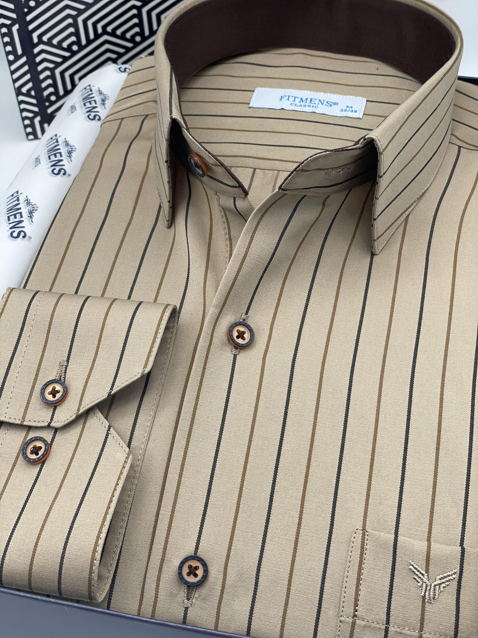 Klasik Uzun Kol Premium Çizgili Hediye Kutulu Erkek Gömlek FS-003272 - Kahverengi