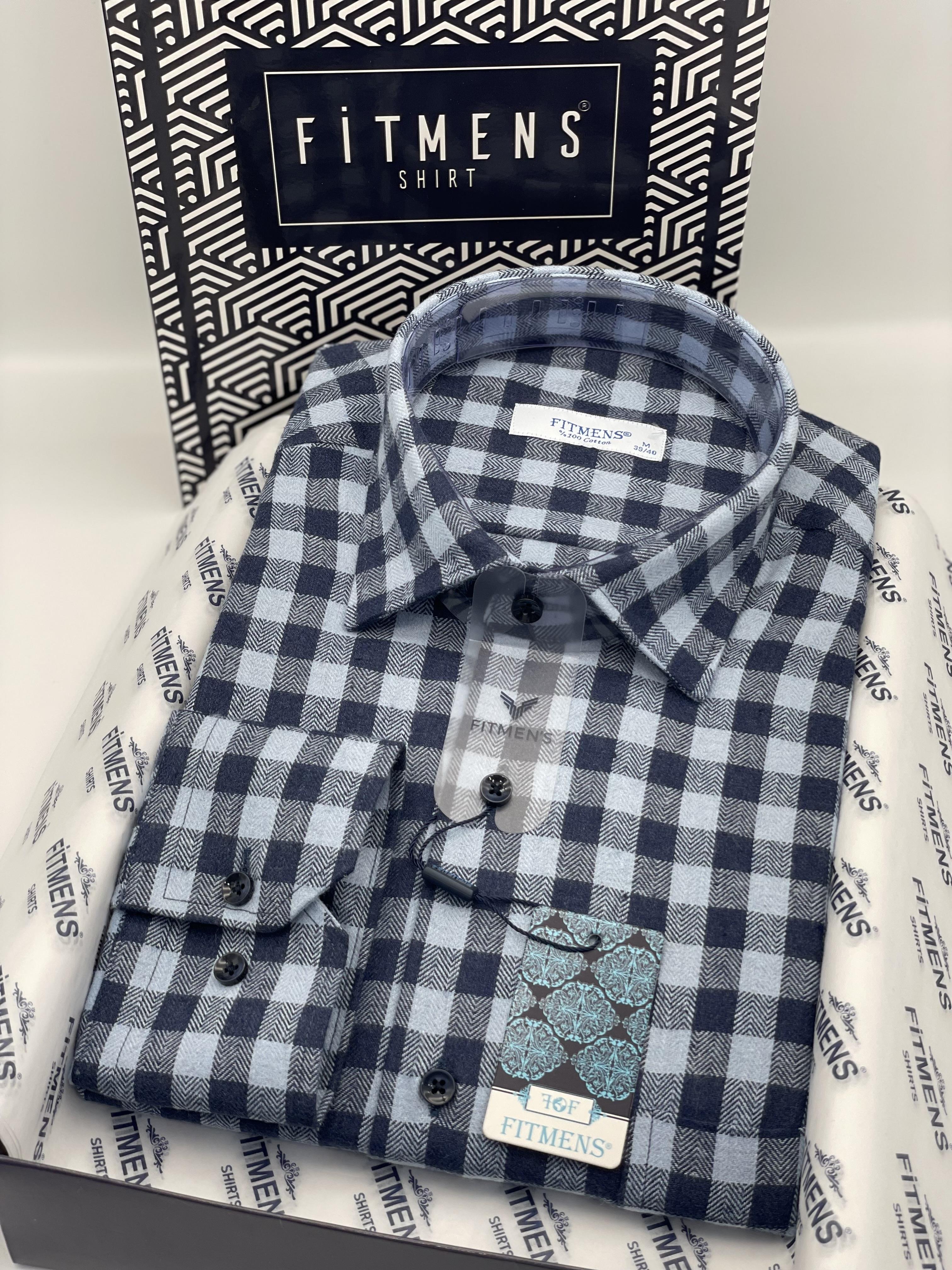 Klasik Uzun Kol Kışlık %100 Cotton Kareli Yaka Alttan Düğmeli Hediye Kutulu Erkek Gömlek FS-001988 - Açık Mavi