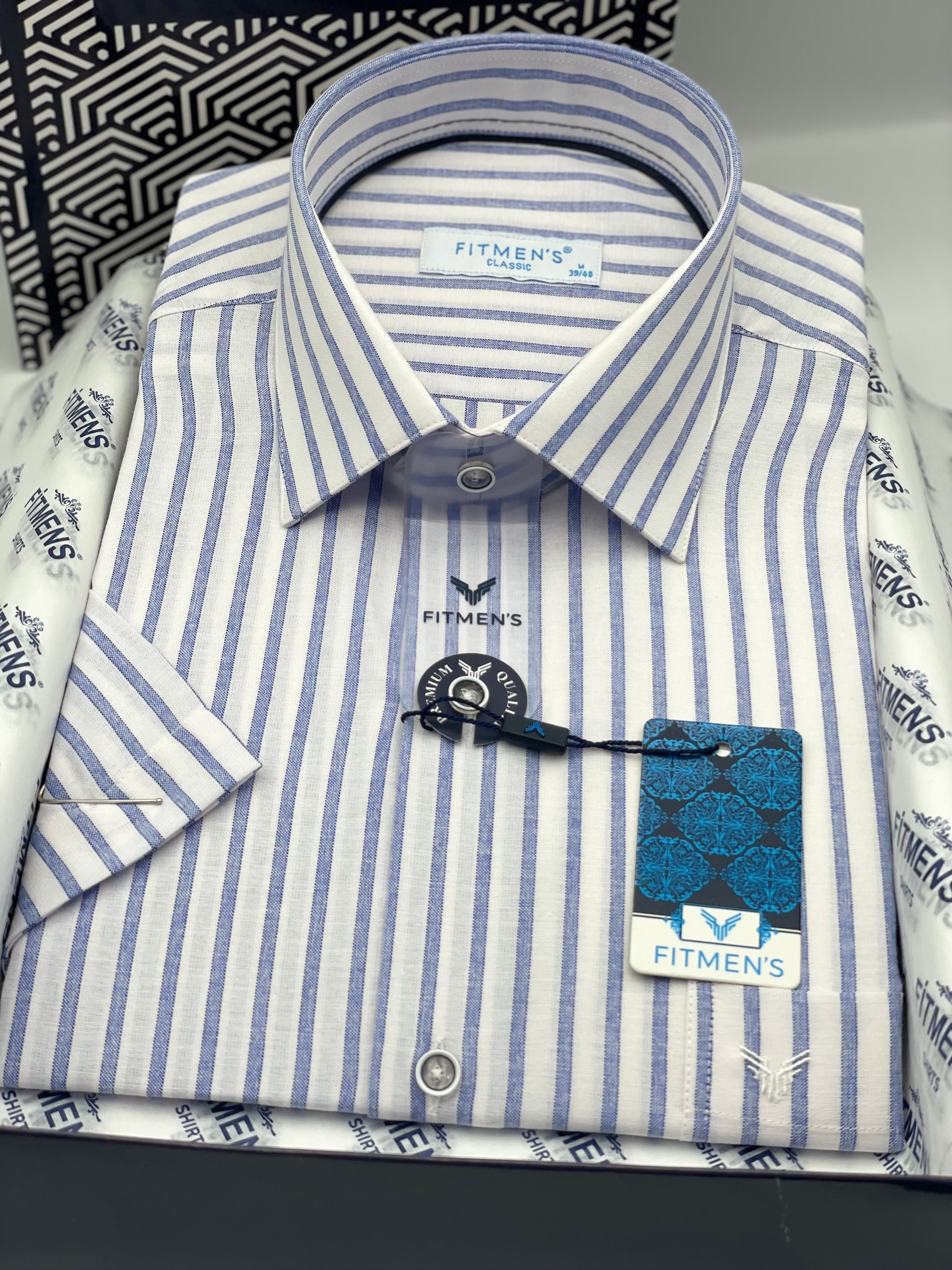 Klasik Kısa Kol Keten Cotton Nefes Alan Kumaş Hediye Kutulu Erkek Gömlek FS-004571 - Mavi