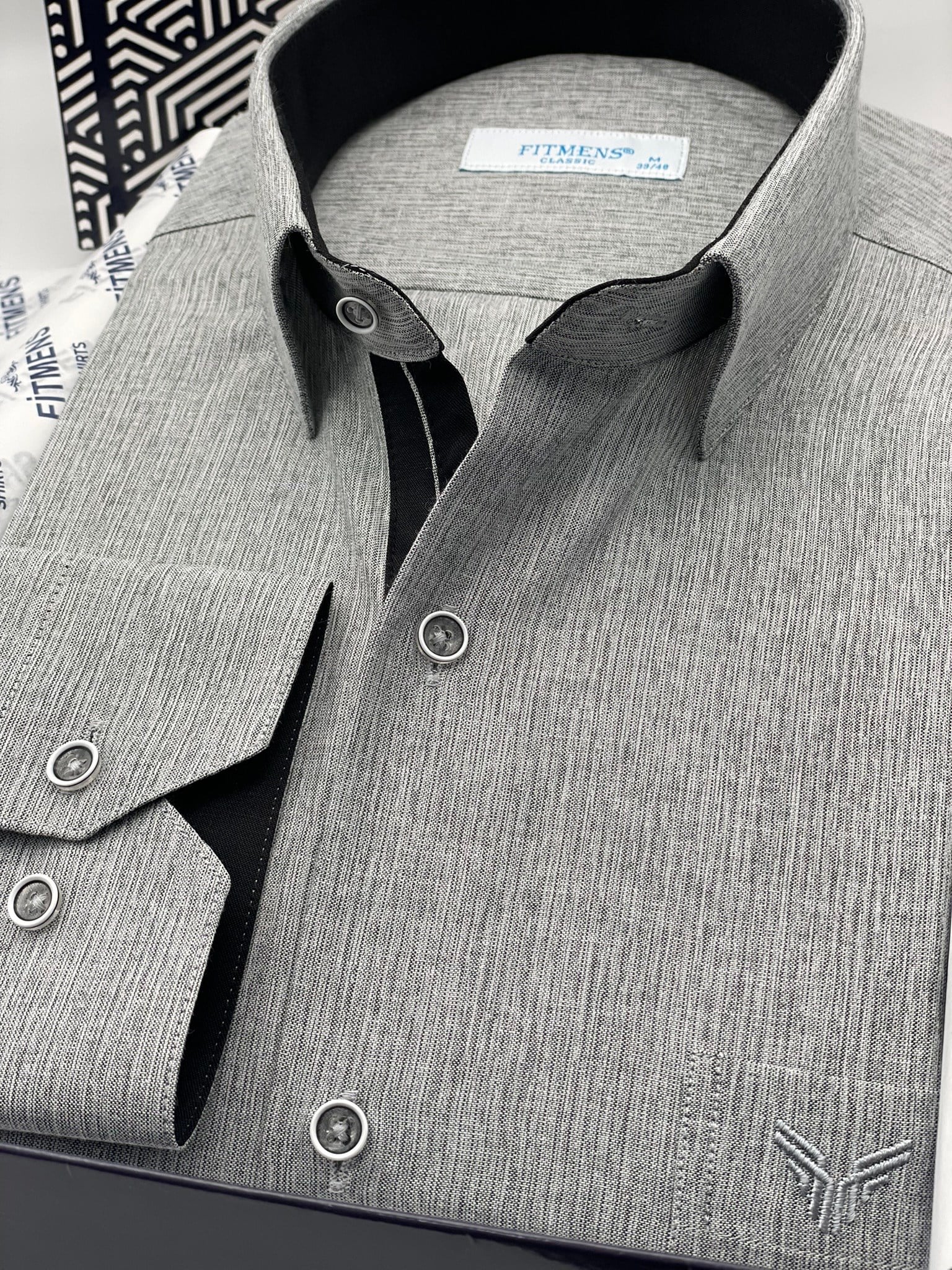 Klasik Uzun Kol Keten Cotton Hediye Kutulu Erkek Gömlek FS-001261 - Koyu Gri