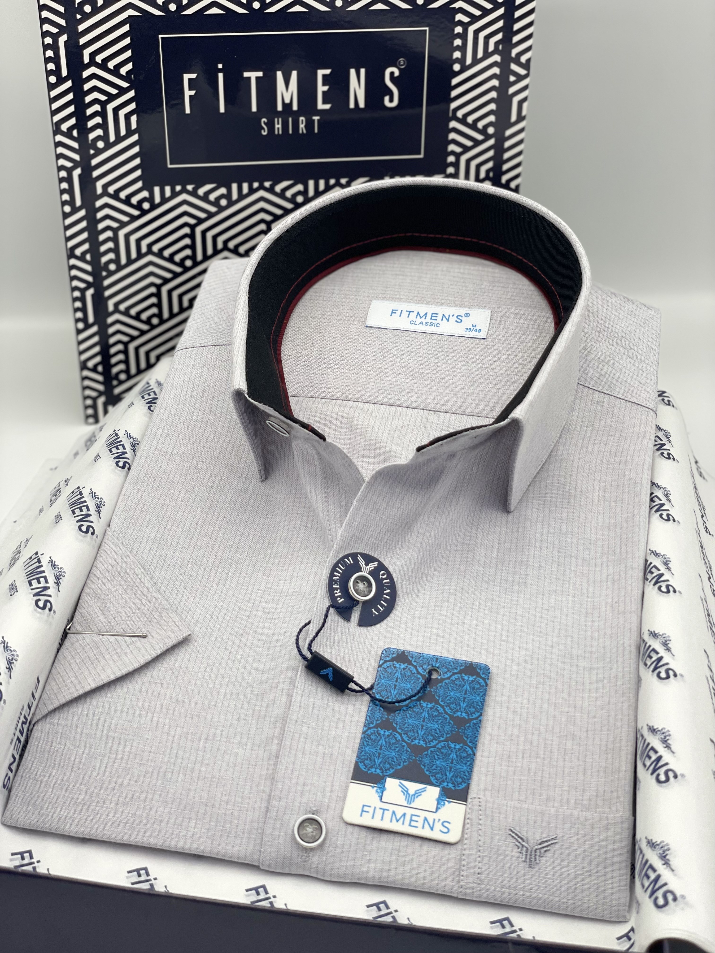Klasik Kısa Kol Keten Cotton Hediye Kutulu Erkek Gömlek FS-003624 - Gri