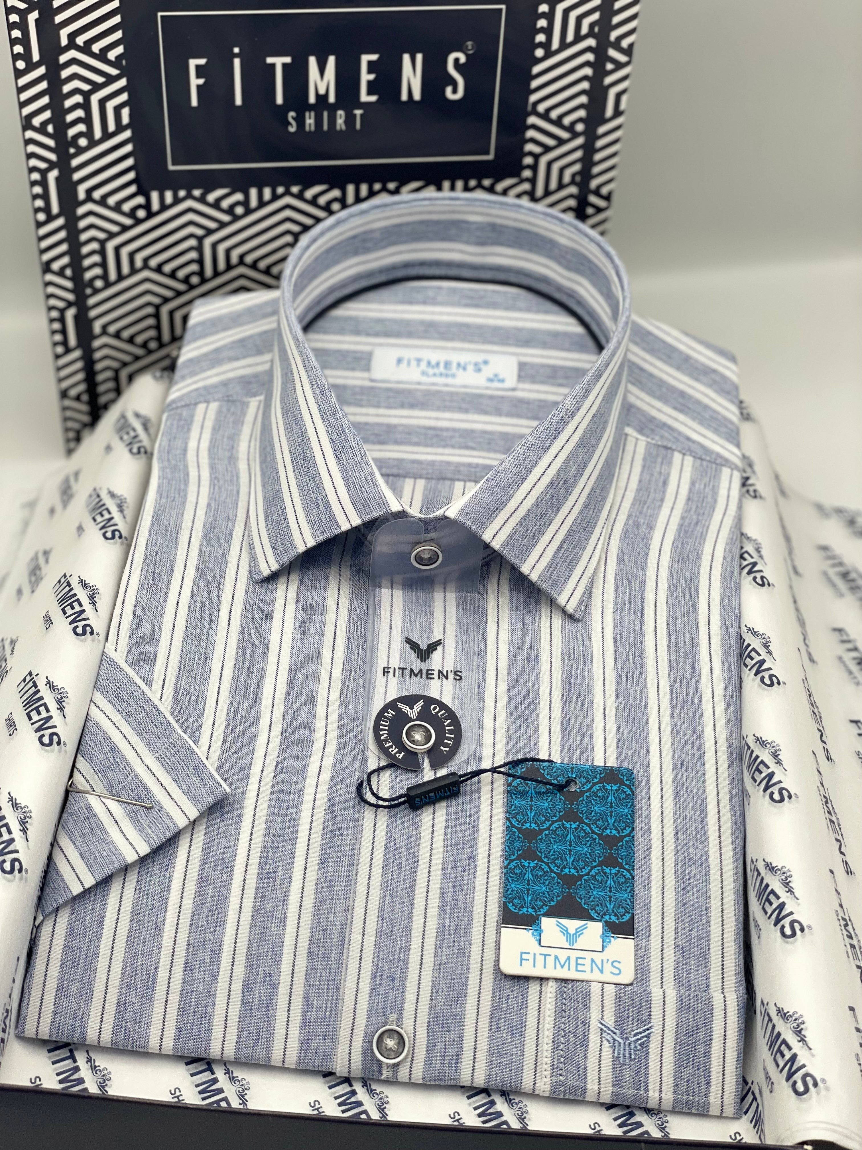 Klasik Kısa Kol Keten Cotton Nefes Alan Kumaş Hediye Kutulu Erkek Gömlek FS-004574 - Lacivert