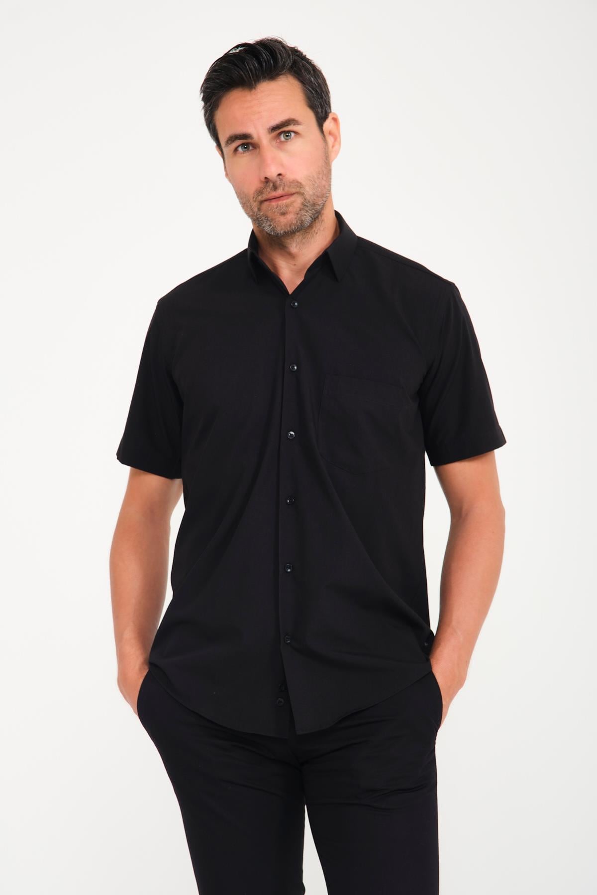 Klasik Kısa Kol Terry Cotton Hediye Kutulu Erkek Gömlek FS-000763 - Siyah