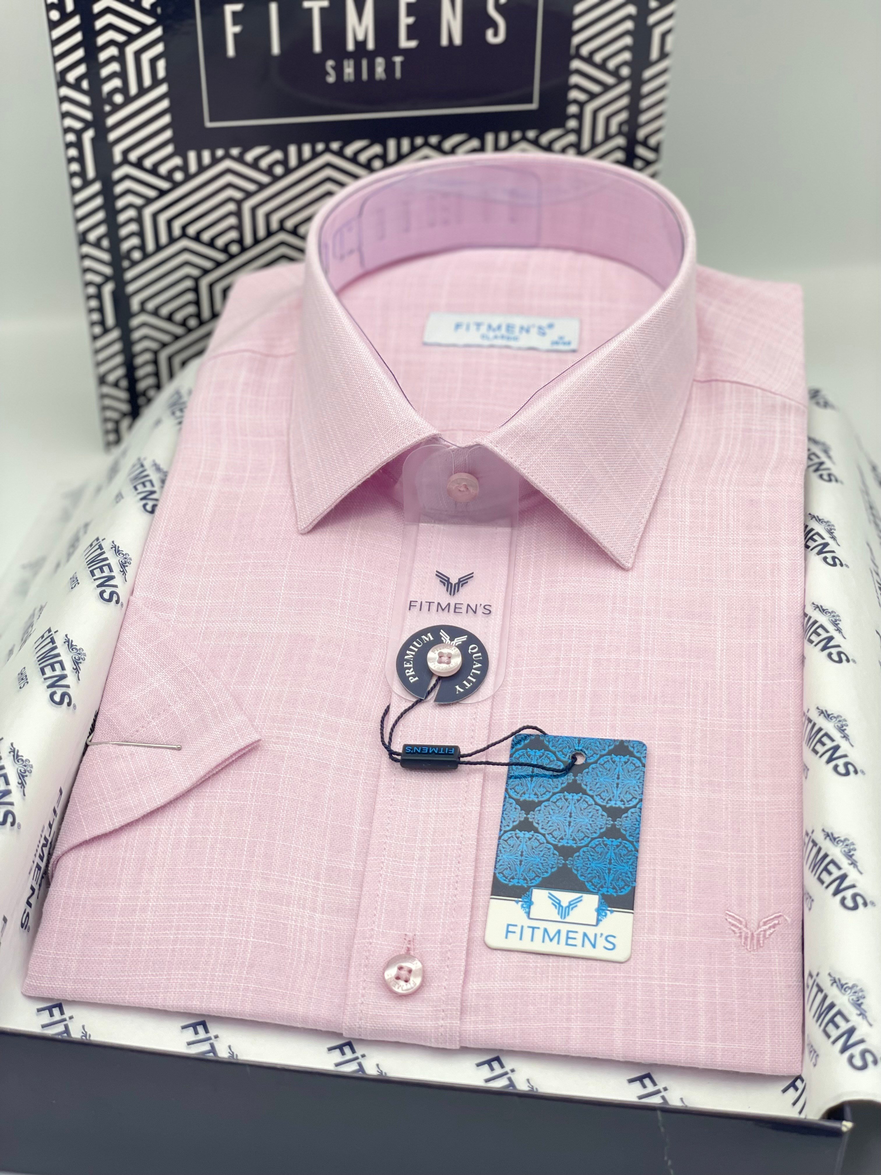 Klasik Kısa Kol Keten Yaka Alttan Düğmeli Rahat Kumaş Hediye Kutulu Erkek Gömlek FS-004588 - Pembe