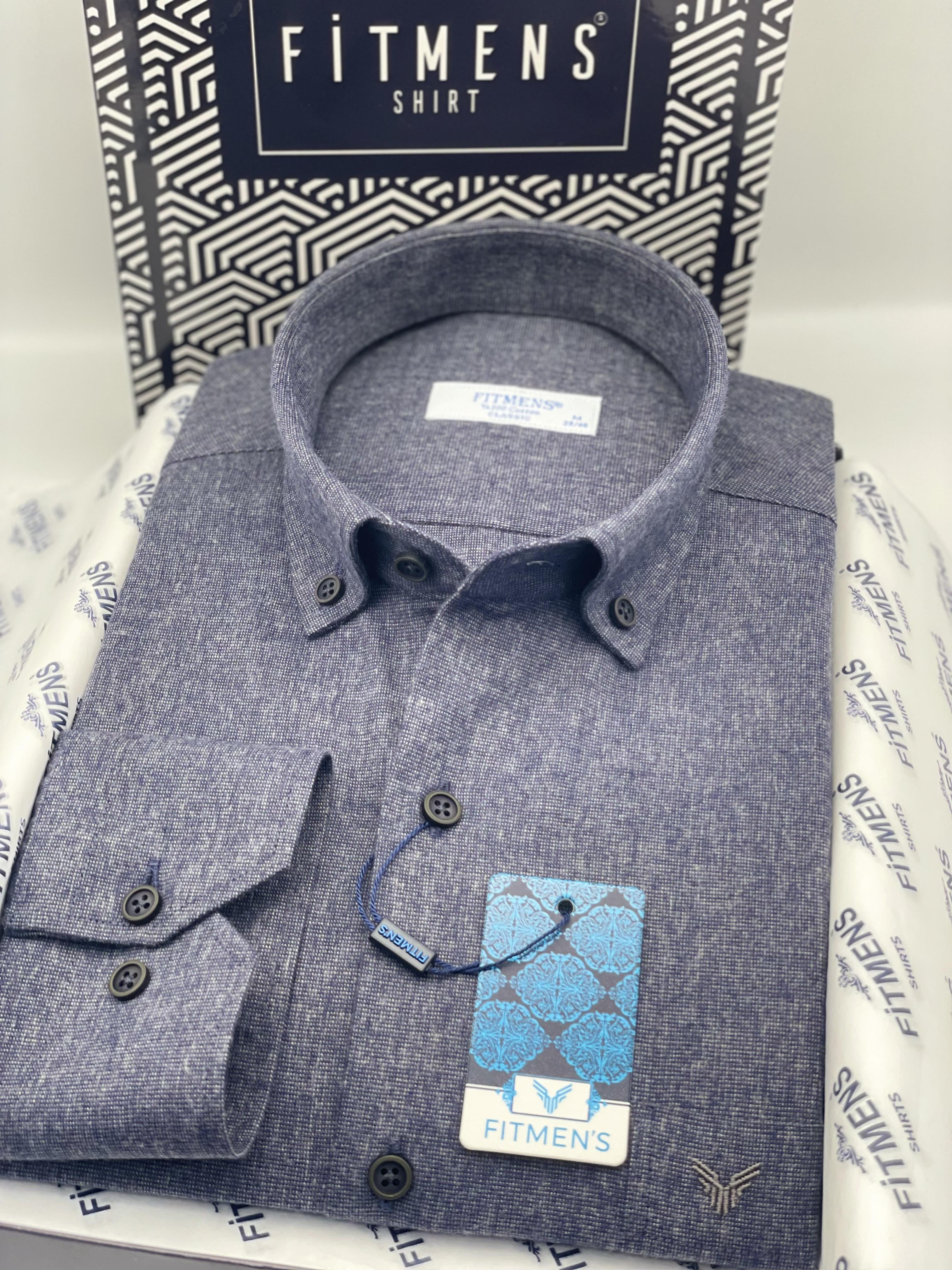 Klasik Uzun Kol Kışlık Oduncu %100 Cotton Filafil Yaka Düğmeli Pamuklu Hediye Kutulu Erkek Gömlek FS-003136 - Lacivert Bej