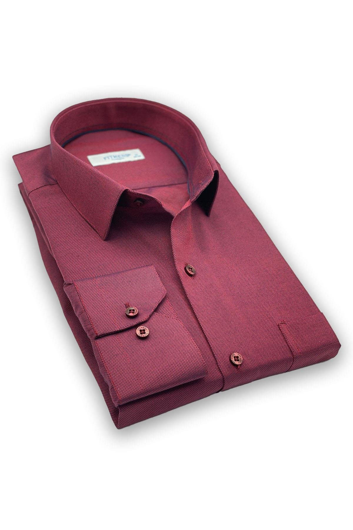 Klasik Uzun Kol Oxford Hediye Kutulu Kolay Ütülenebilir Erkek Gömlek FS-001254 - Bordo