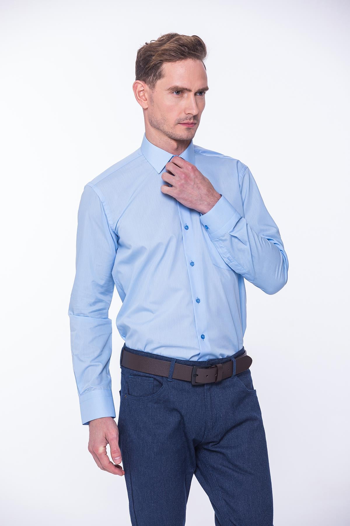 Klasik Uzun Kol Terry Cotton Hediye Kutulu Erkek Gömlek FS-001367 - Mavi
