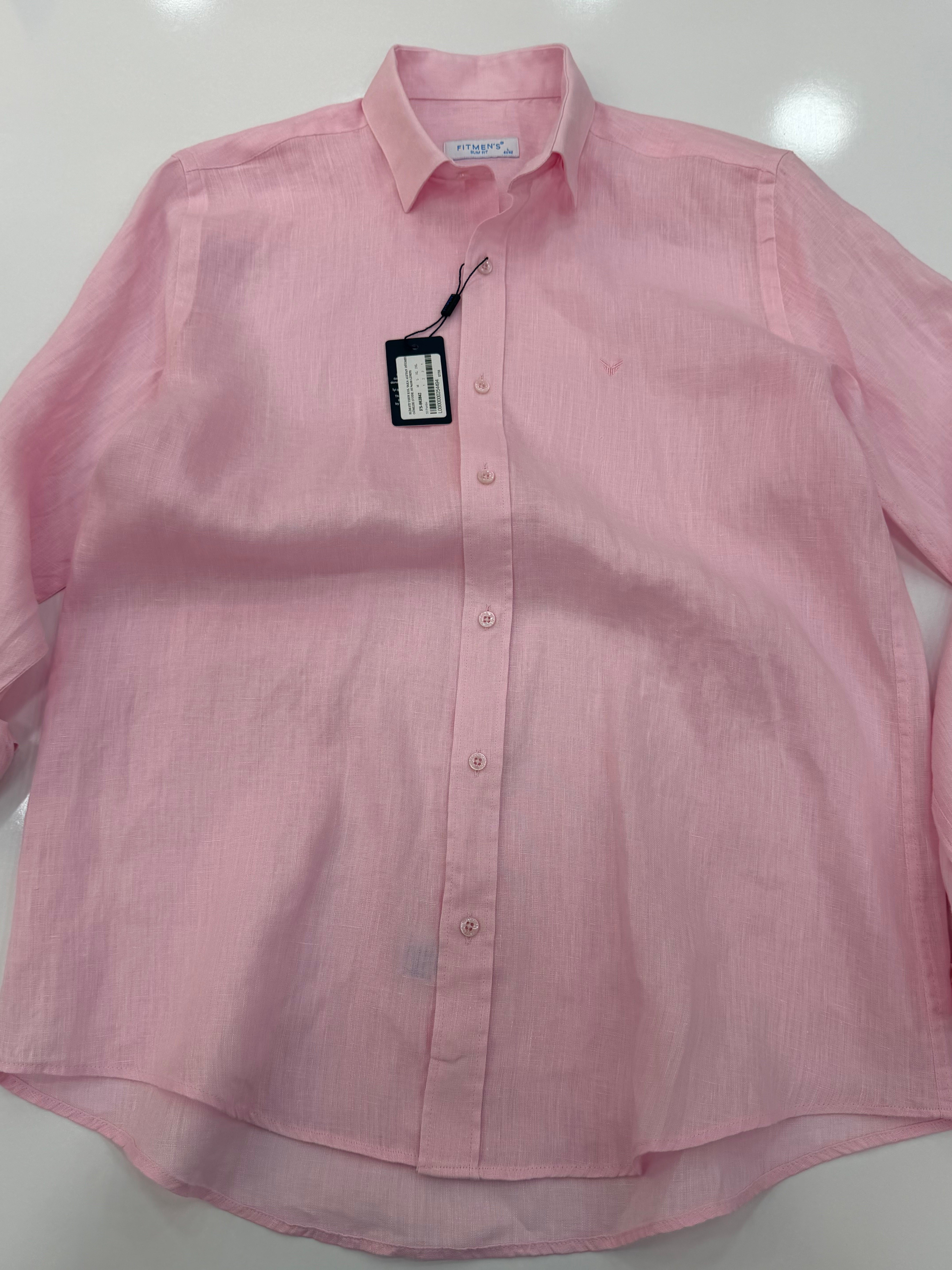 Slim Fit Uzun Kol %100 Keten Nefes Alabilen Kumaştan Hediye Kutulu Erkek Gömlek FS-004170 - Pembe