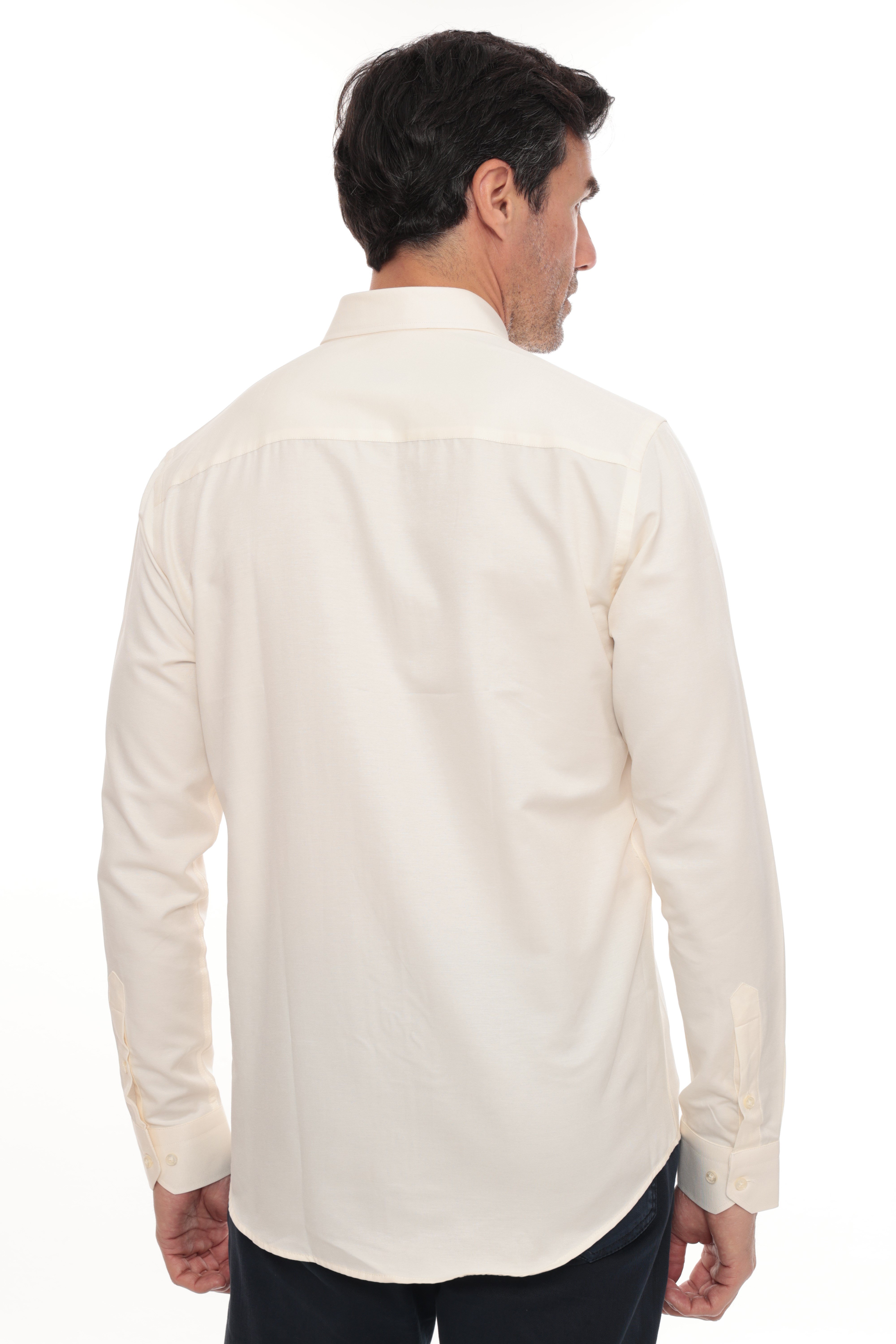 Slim Fit Uzun Kol Pamuklu Hediye Kutulu Kolay Ütülenebilir Erkek Gömlek FS-002225 - Krem