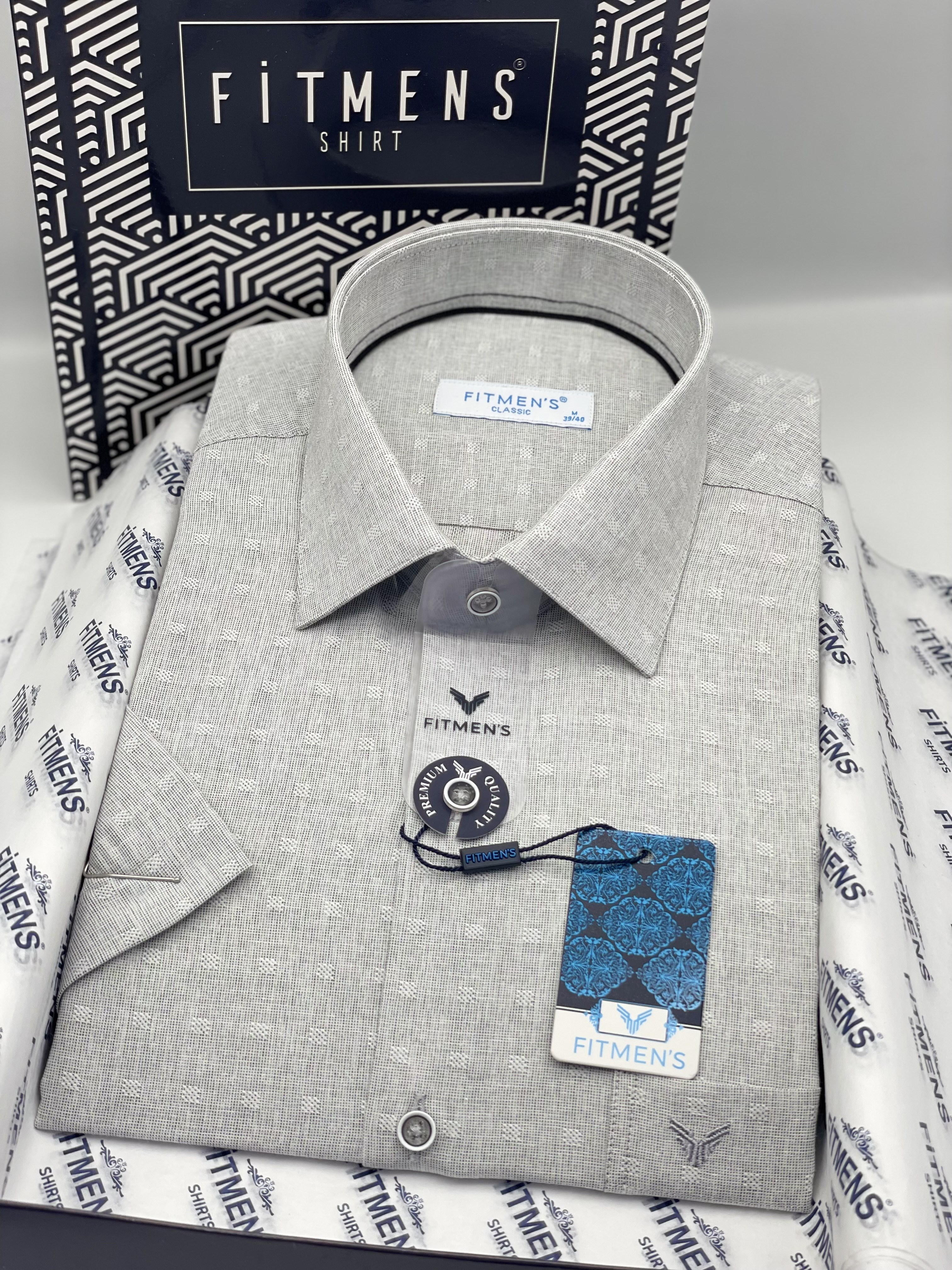 Klasik Kısa Kol Keten Cotton Nefes Alan Kumaş Hediye Kutulu Erkek Gömlek FS-004570 - Koyu Gri