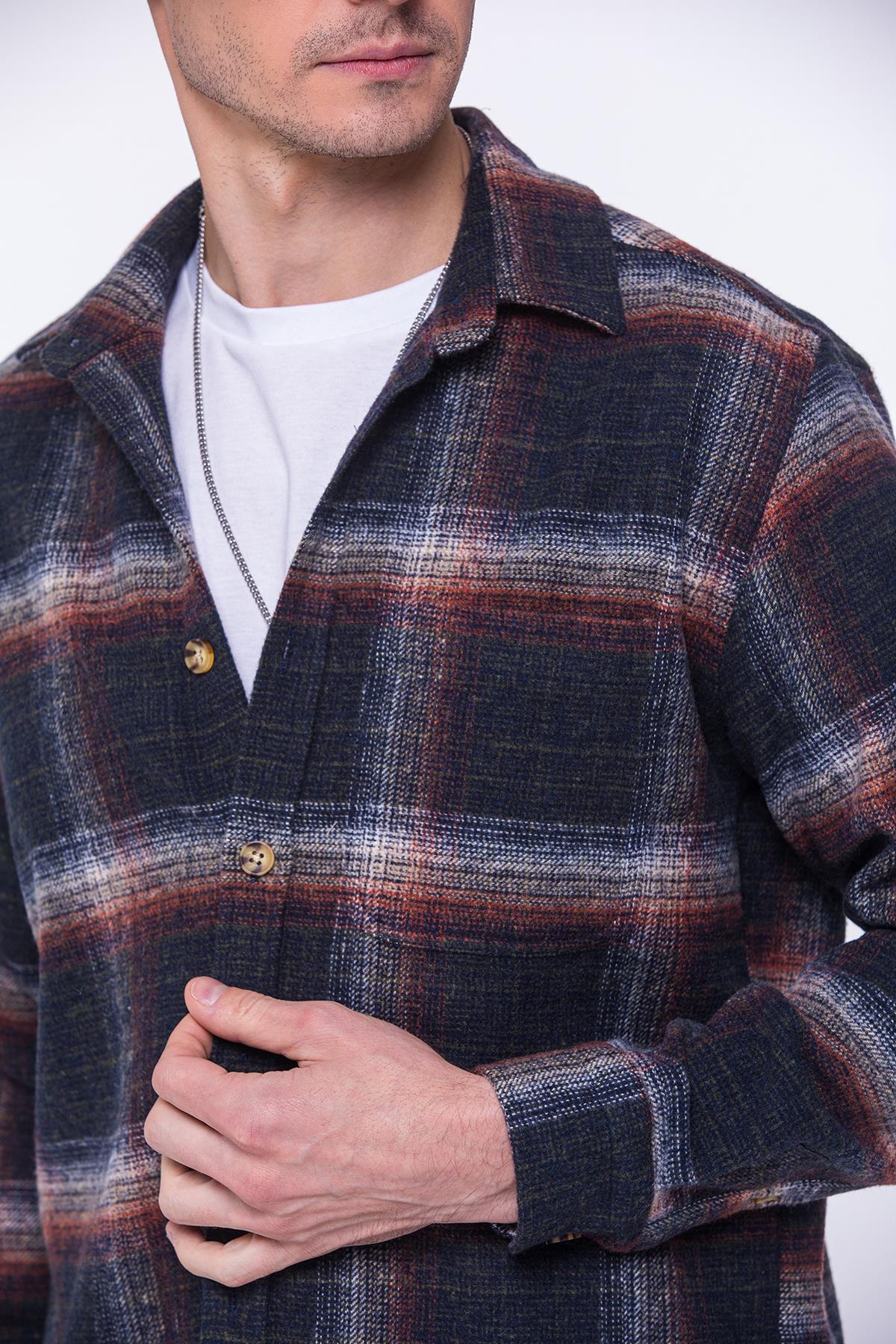 Oversize Oduncu Yumuşak Dokulu %100 Cotton Kareli Hediye Kutulu Erkek Gömlek FS-002201 - Yeşil