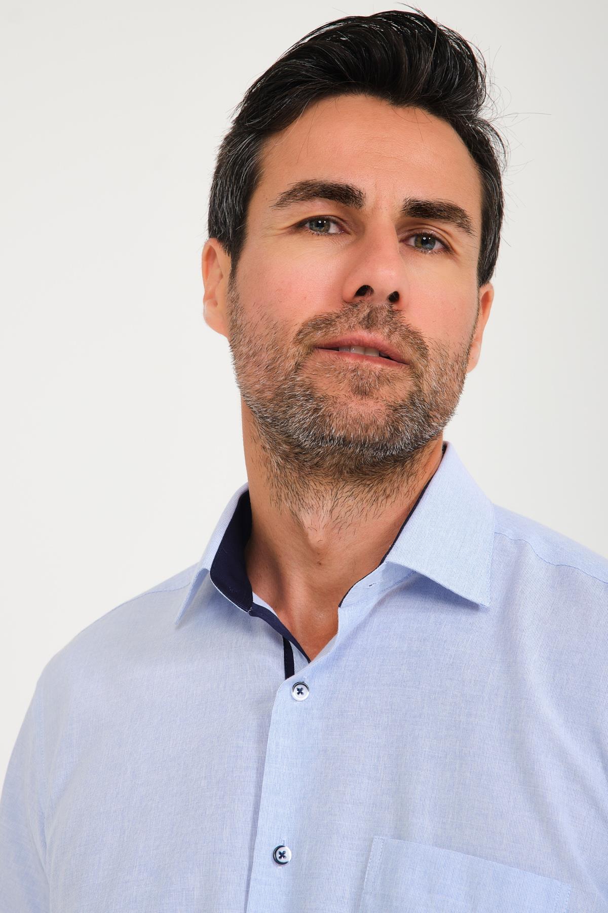 Klasik Kısa Kol Keten Cotton Garneli Hediye Kutulu Erkek Gömlek FS-000748 - Açık Lacivert