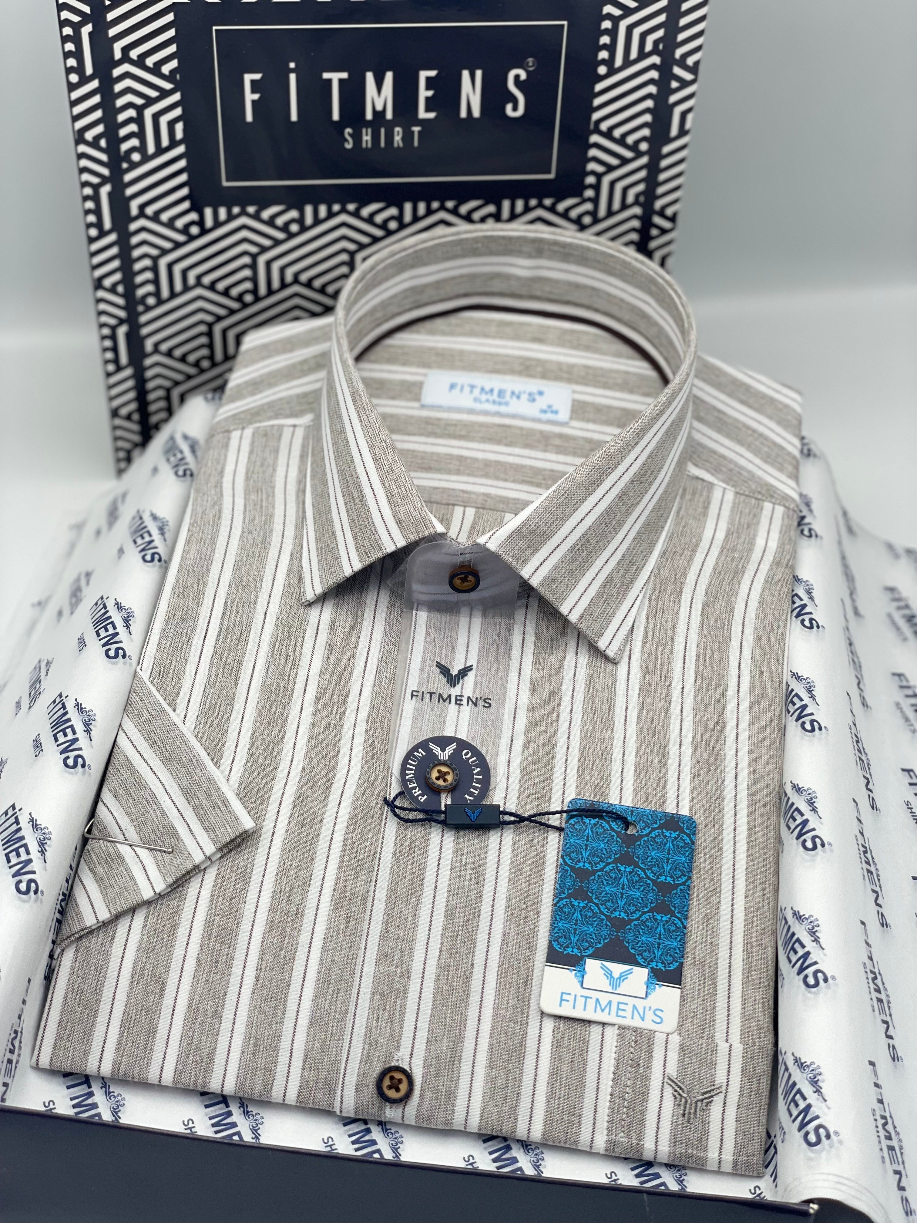 Klasik Kısa Kol Keten Cotton Nefes Alan Kumaş Hediye Kutulu Erkek Gömlek FS-004574 - Bej