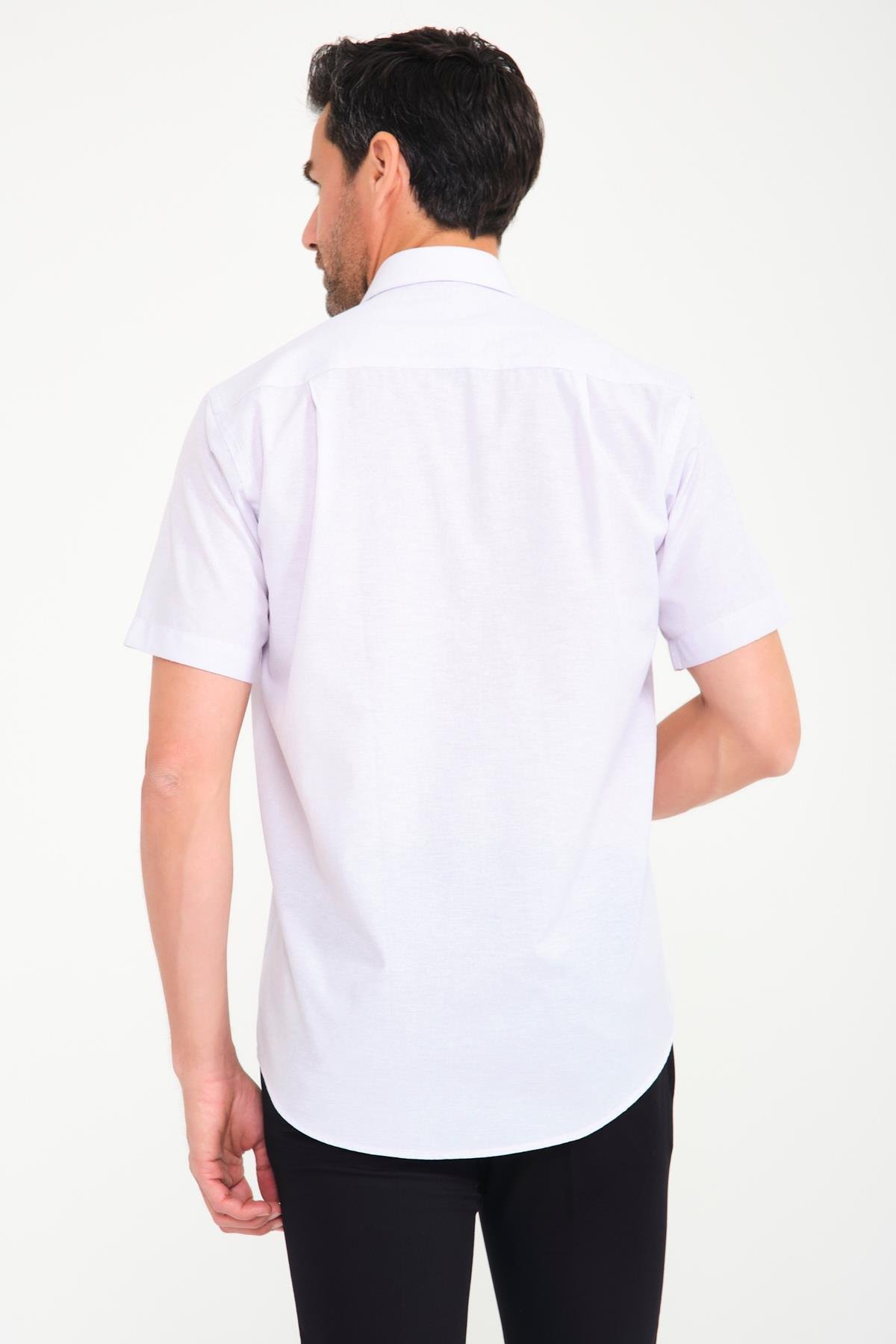 Klasik Kısa Kol Keten Cotton Garneli Hediye Kutulu Erkek Gömlek FS-000748 - Açık Lila