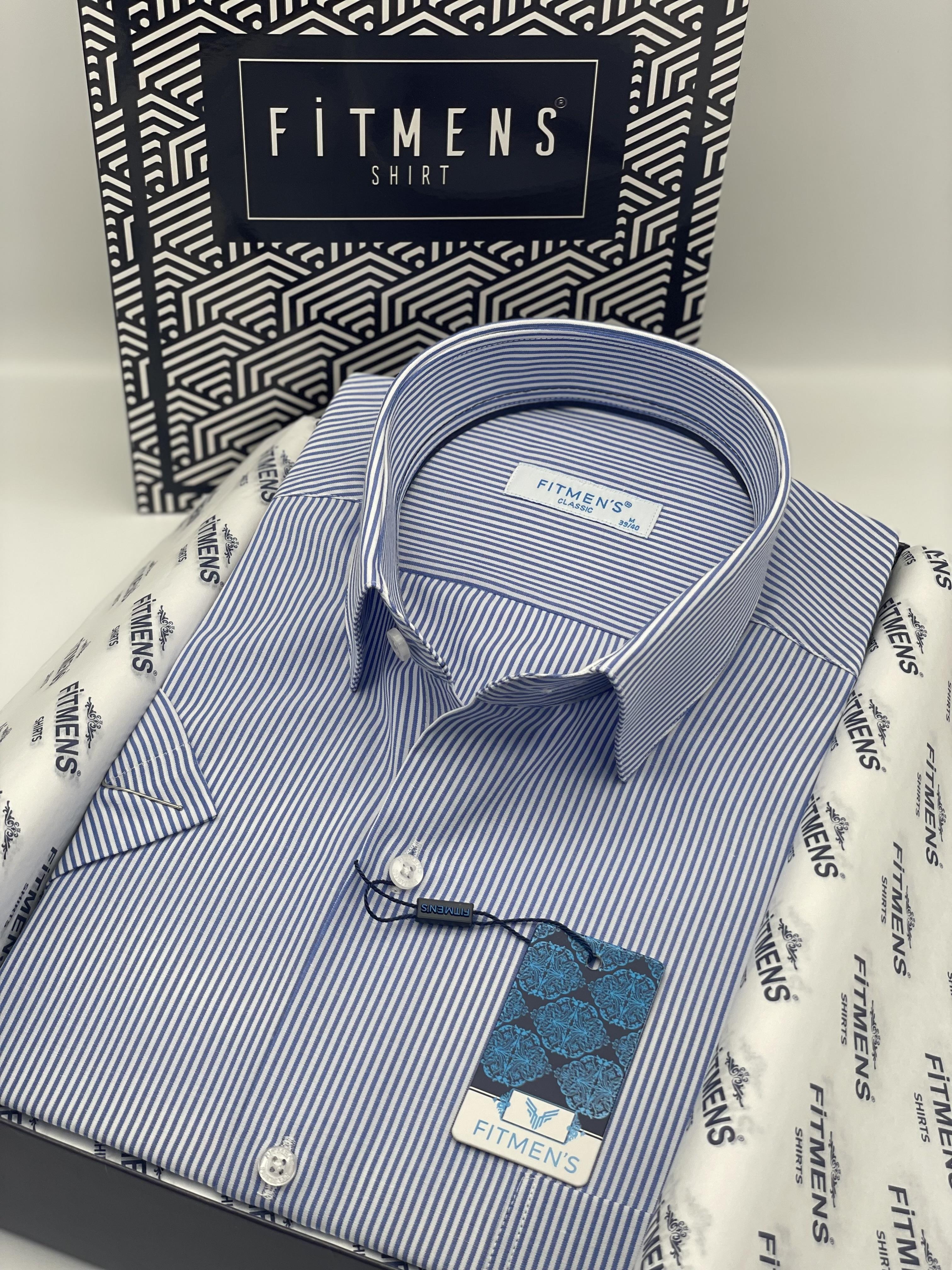 Klasik Kısa Kol Çizgili Hediye Kutulu Erkek Gömlek FS-003005 - Mavi