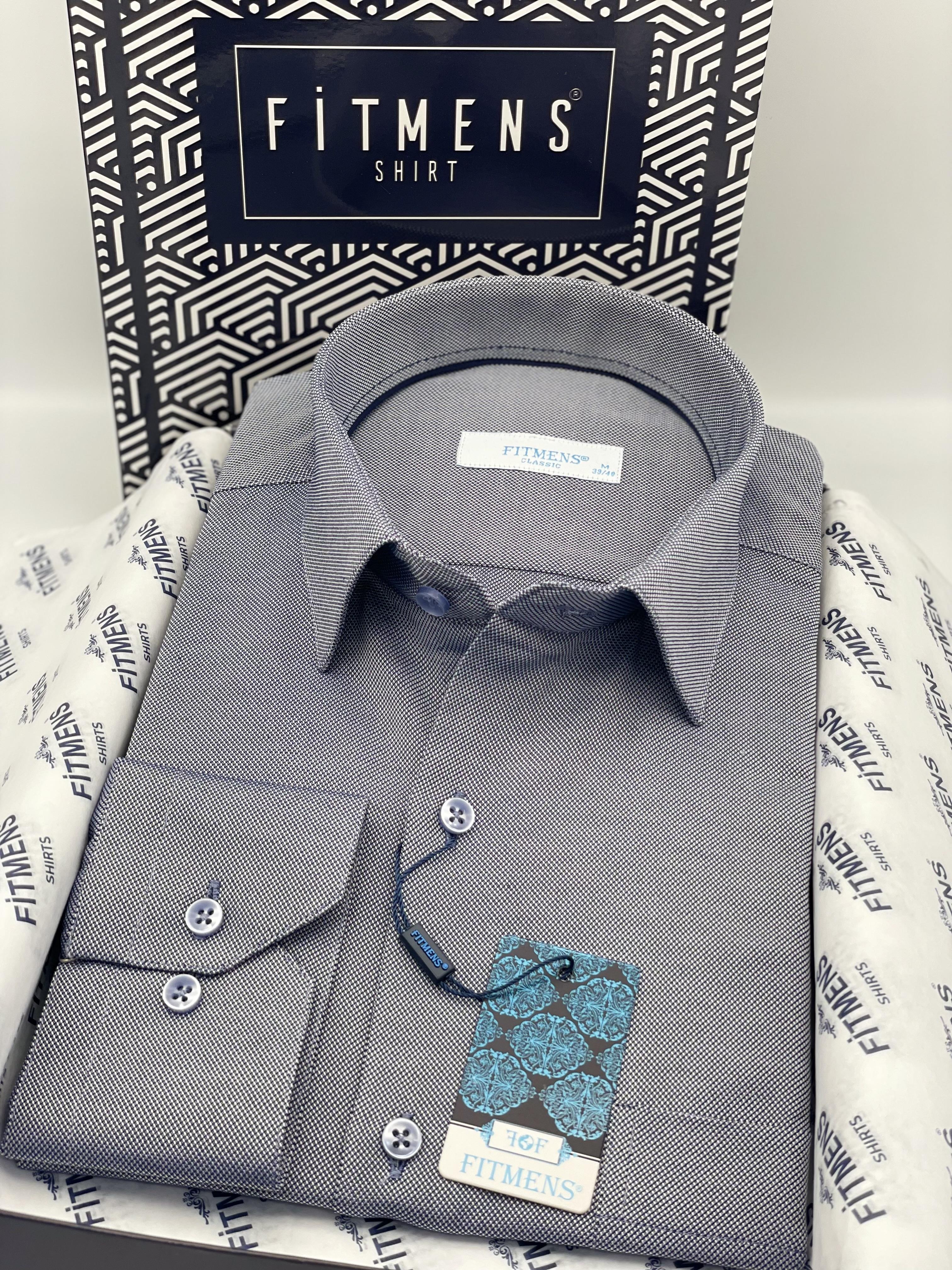 Klasik Uzun Kol Oxford Hediye Kutulu Kolay Ütülenebilir Erkek Gömlek FS-001254 - İndigo