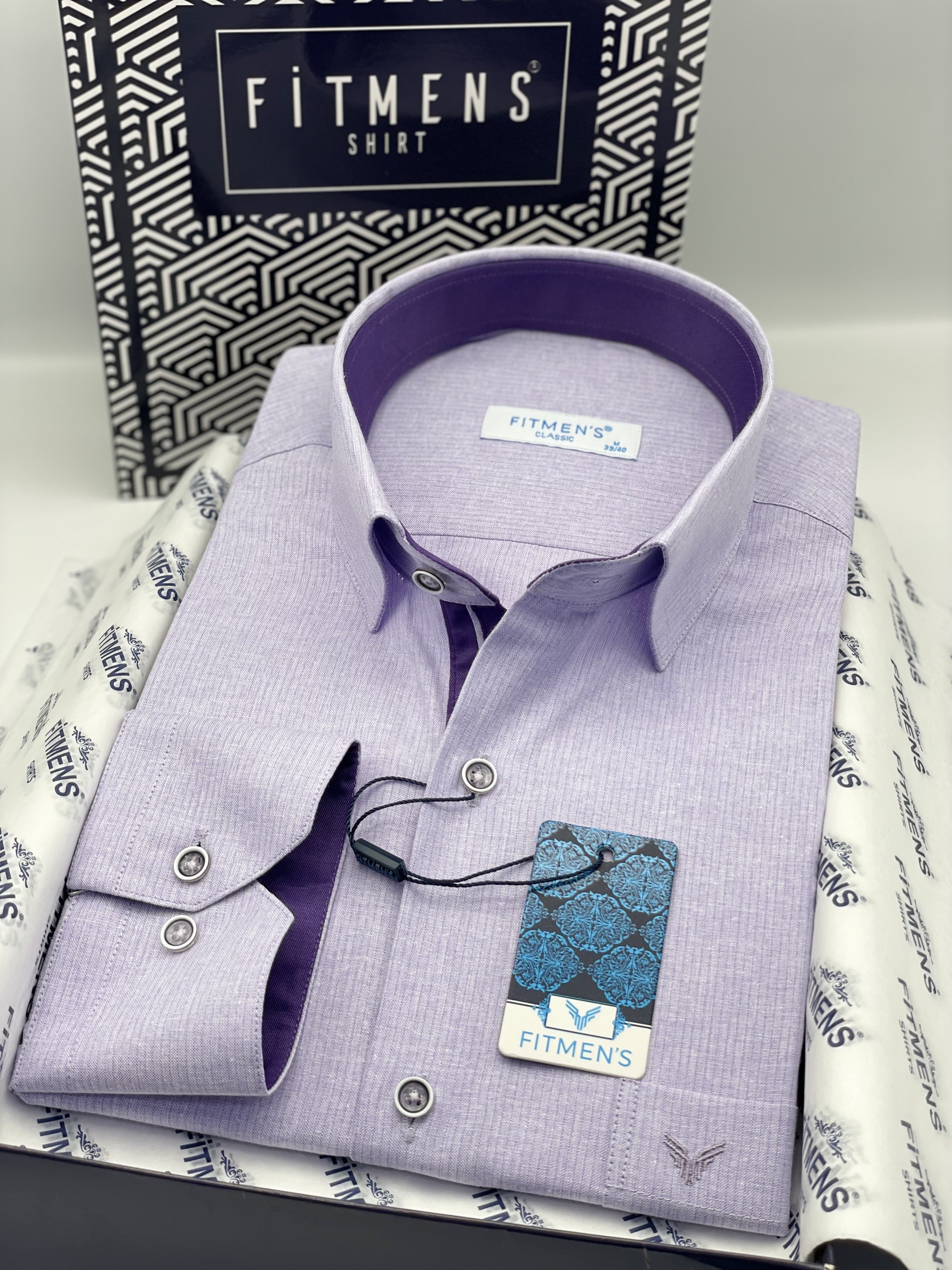 Klasik Uzun Kol Keten Cotton Hediye Kutulu Erkek Gömlek FS-001261 - Lila