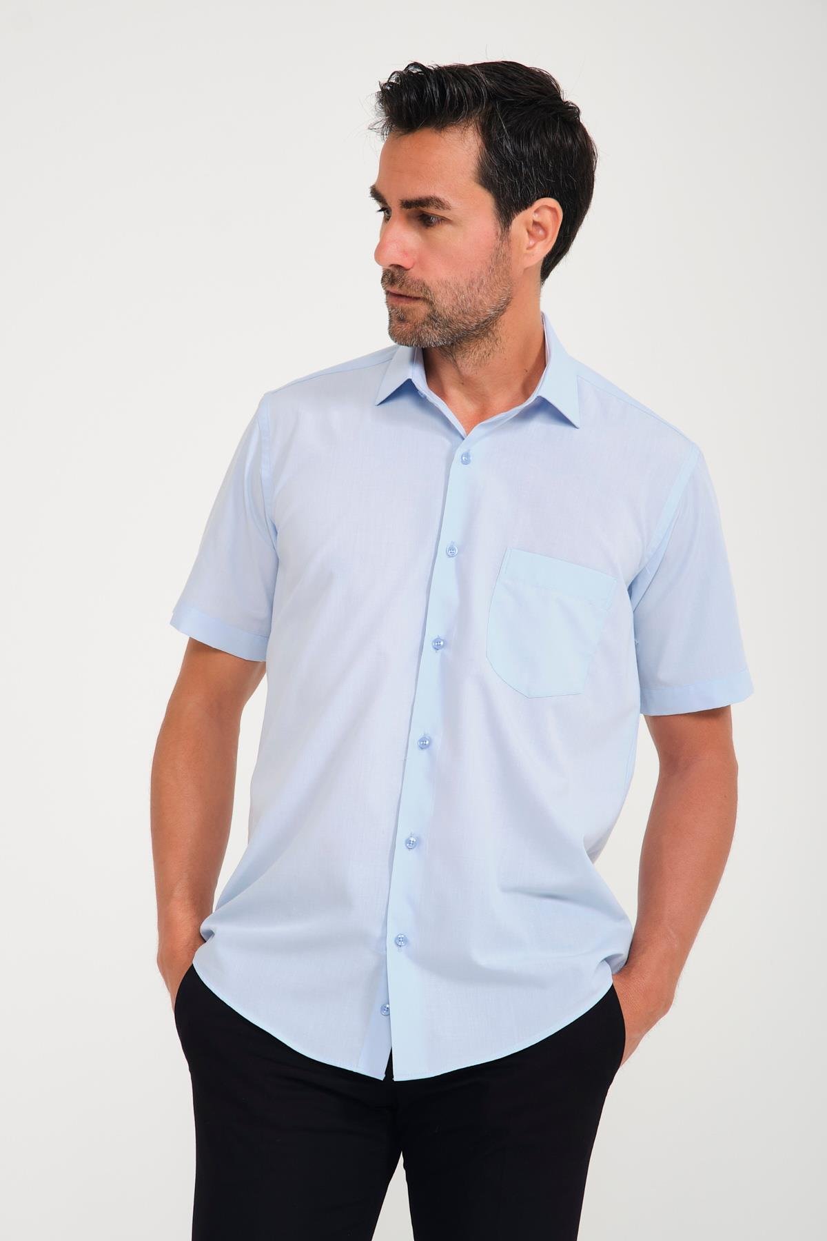 Klasik Kısa Kol Terry Cotton Hediye Kutulu Erkek Gömlek FS-000763 - Ö821 Mavi