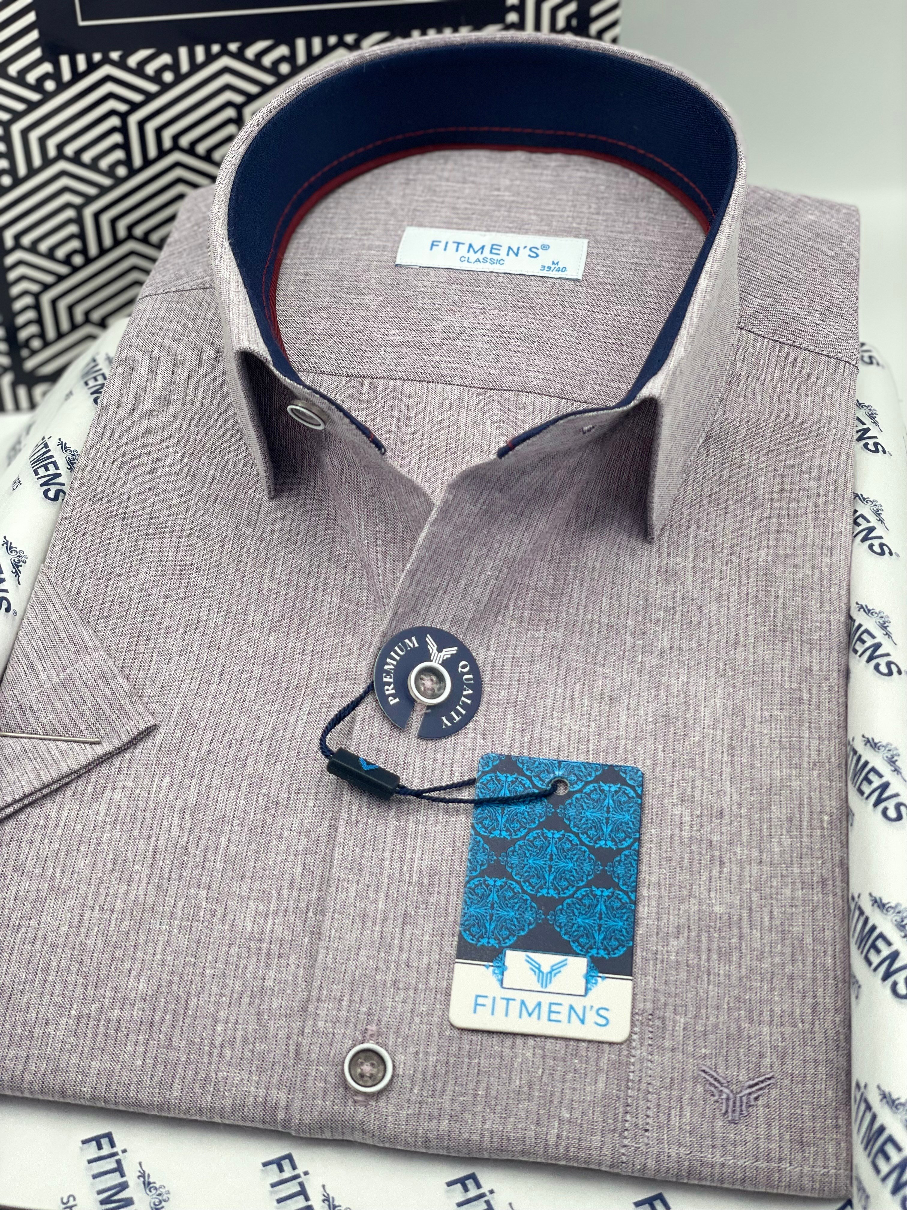 Klasik Kısa Kol Keten Cotton Hediye Kutulu Erkek Gömlek FS-003624 - Lila