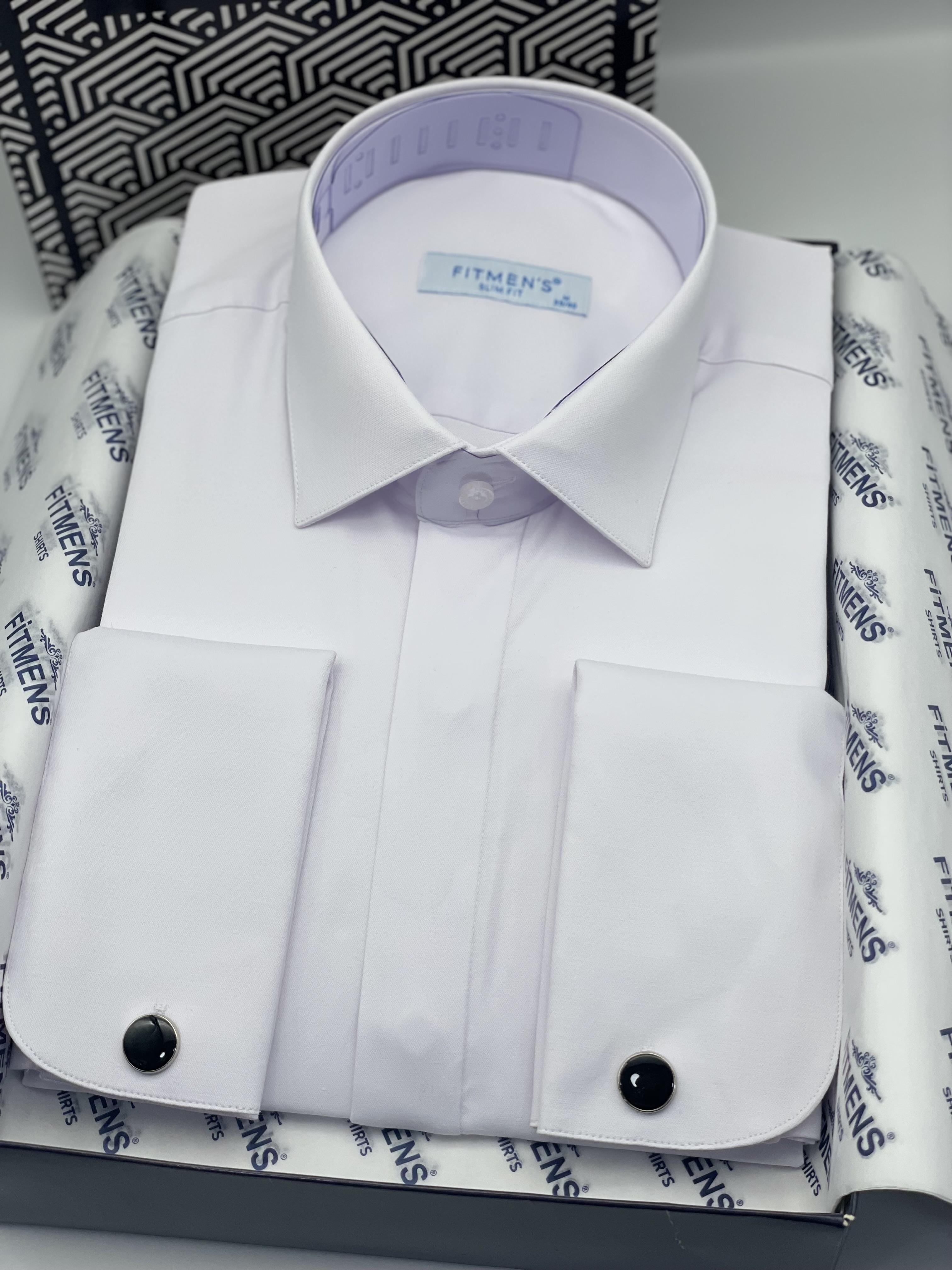 Slim Fit Uzun Kol Gizli Düğmeli Likralı Smokin Damatlık Erkek Gömlek FS-004296 - Beyaz