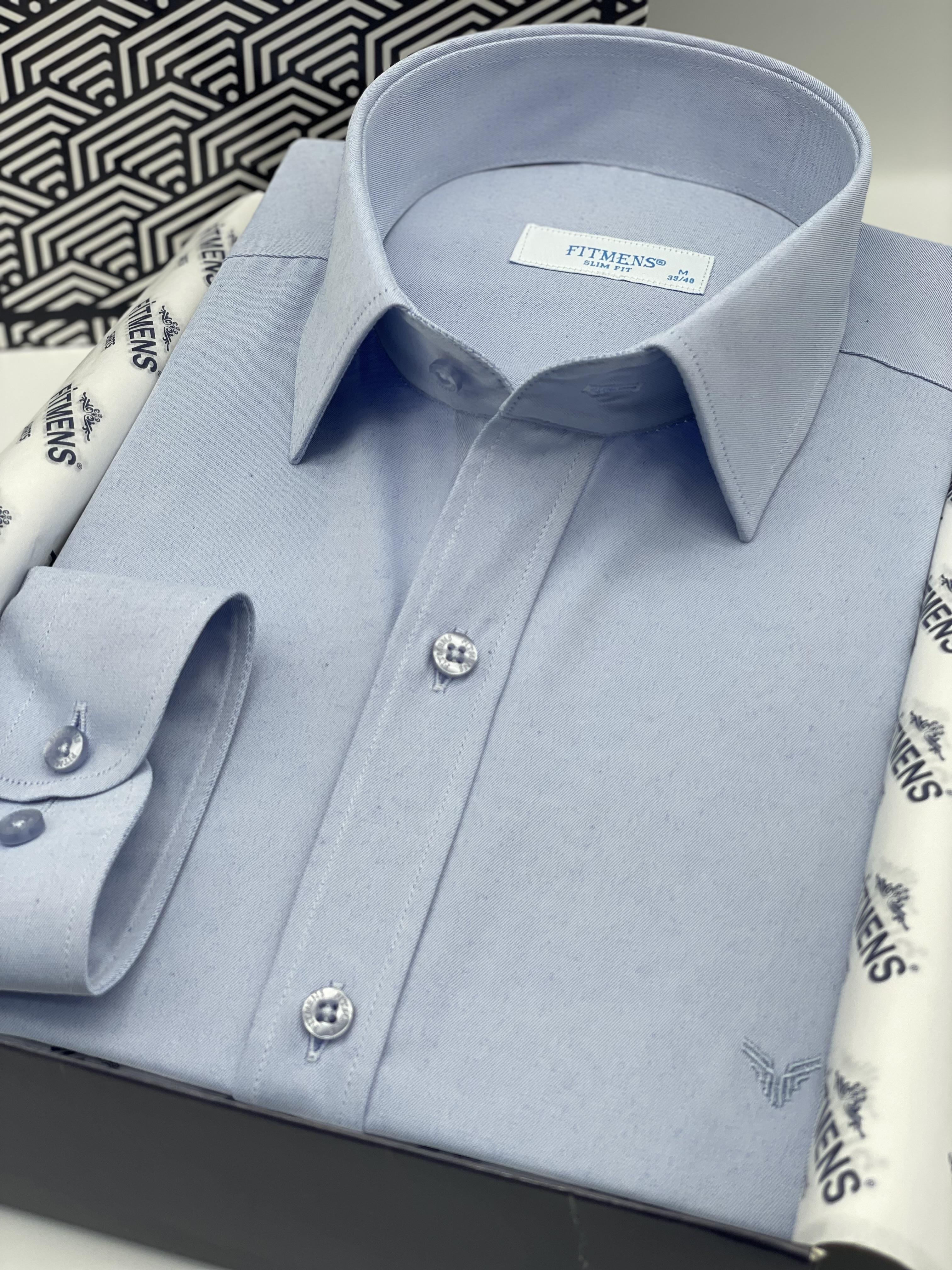 Slim Fit Uzun Kol Saten Hediye Kutulu Kolay Ütülenebilir Erkek Gömlek FS-002968 - Açık Mavi