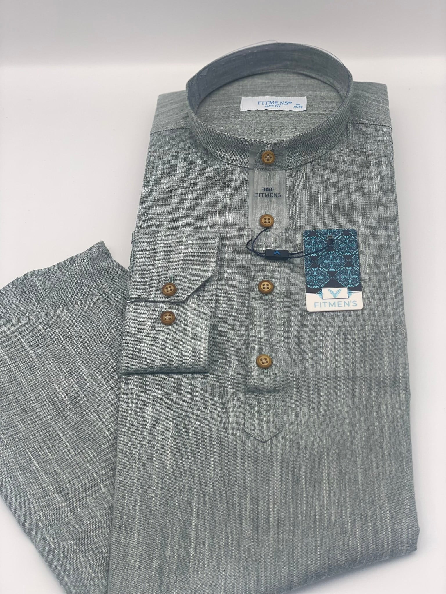Slim Fit Uzun Kol Hakim Yaka Yarım Patlı Hediye Kutulu Erkek Gömlek FS-003687 - Yeşil