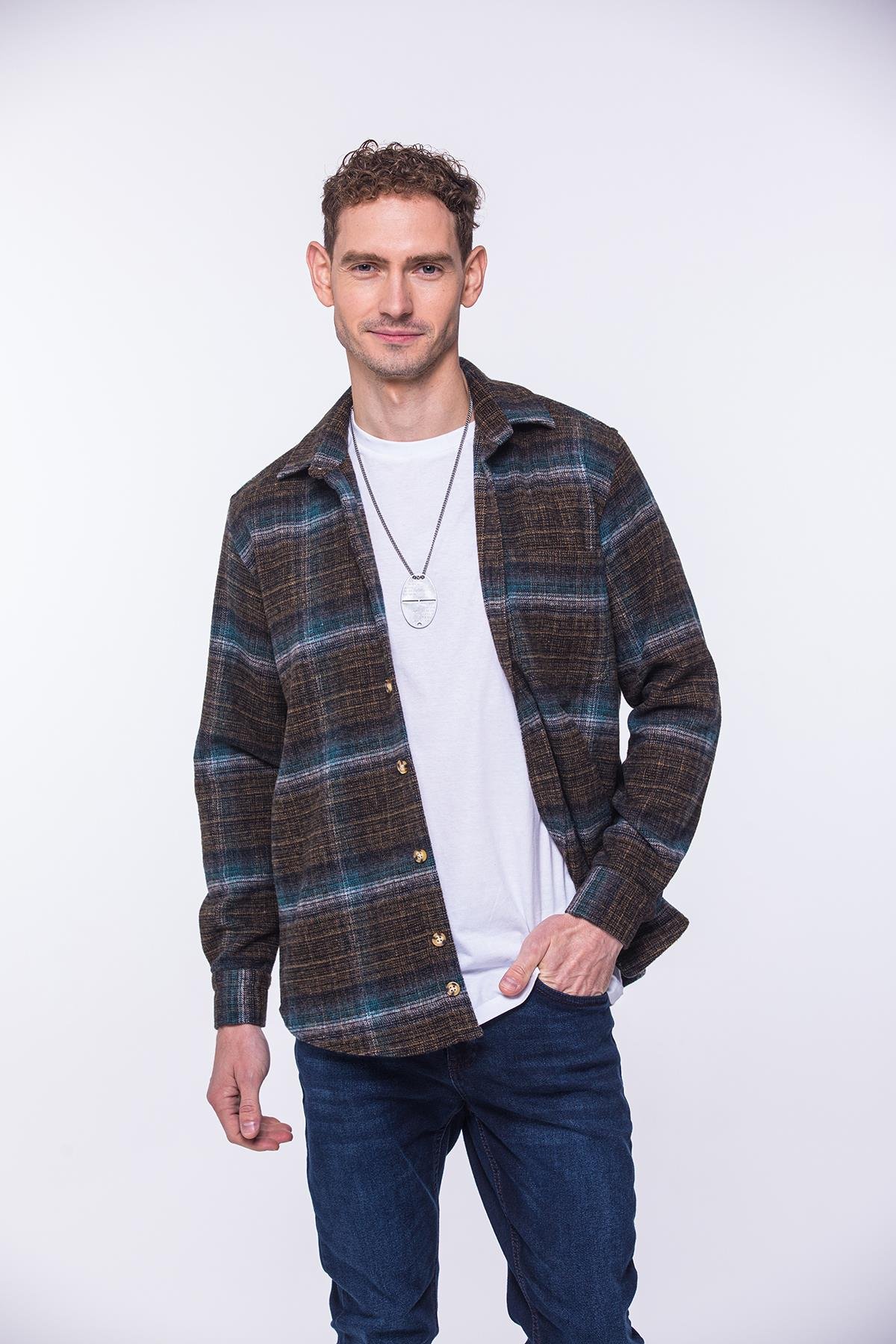 Oversize Oduncu Yumuşak Dokulu %100 Cotton Kareli Hediye Kutulu Erkek Gömlek FS-002202 - Yeşil