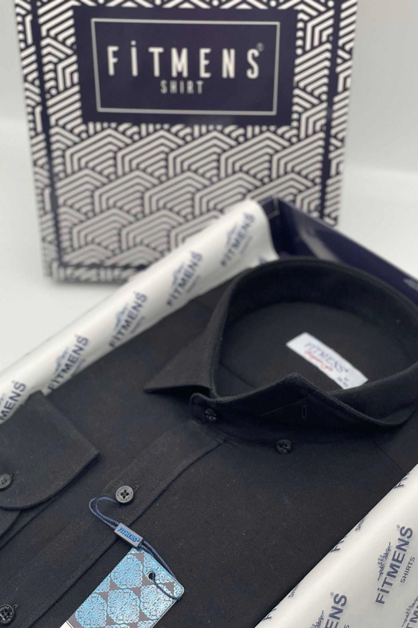 Regular Fit Uzun Kol Keten Cepsiz Hediye Kutulu Erkek Gömlek FS-001578 - Siyah