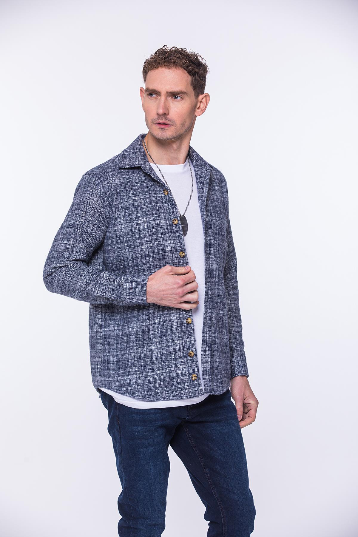 Oversize Oduncu Yumuşak Dokulu %100 Cotton Hediye Kutulu Erkek Gömlek FS-002168 - Lacivert
