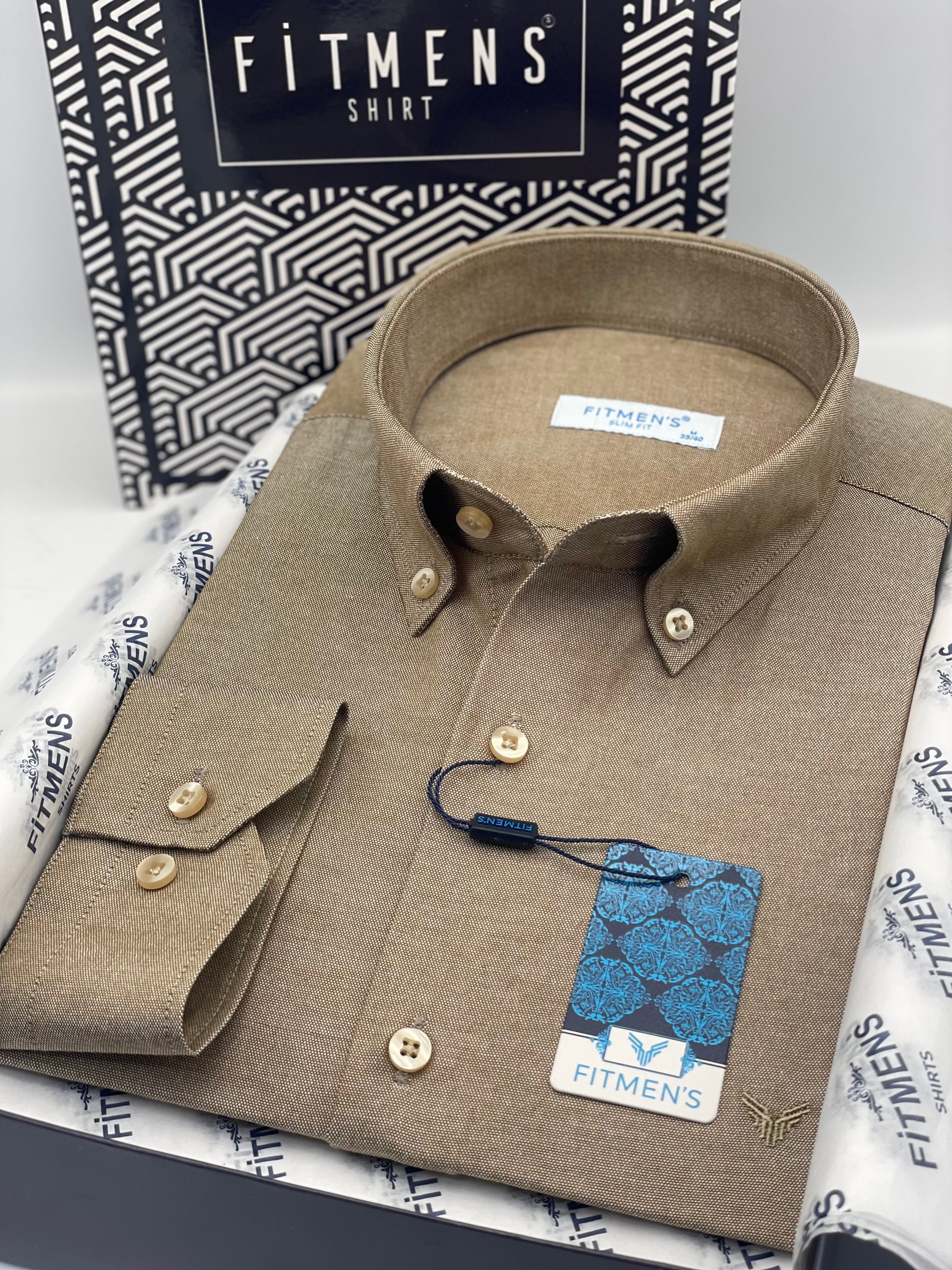 Slim Fit Uzun Kol Pamuklu Hediye Kutulu Kolay Ütülenebilir Erkek Gömlek FS-002225 - Kahverengi