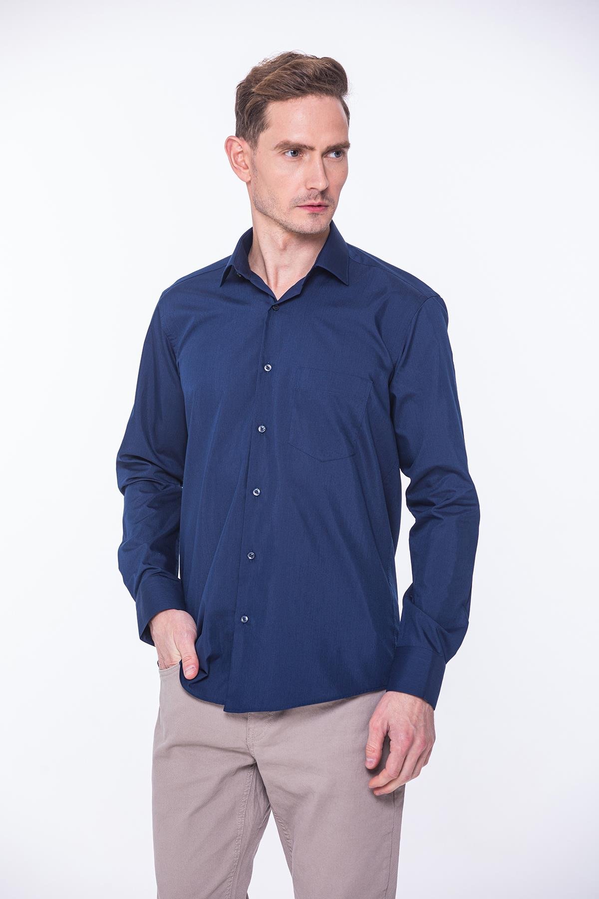 Klasik Uzun Kol Oxford Hediye Kutulu Kolay Ütülenebilir Erkek Gömlek FS-001254 - Lacivert