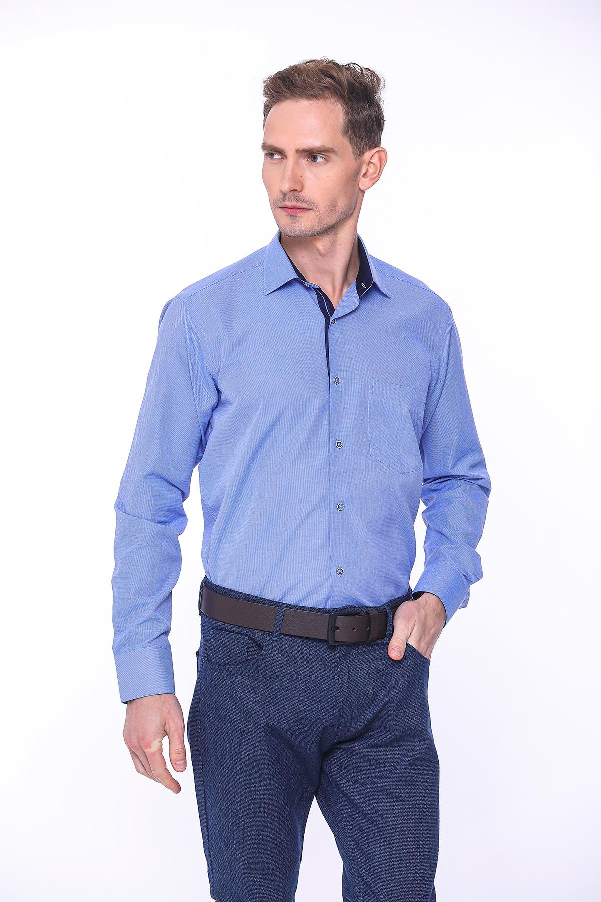 Klasik Uzun Kol Filafil Pitikareli Swift Hediye Kutulu Erkek Gömlek FS-001263 - Saks Mavi