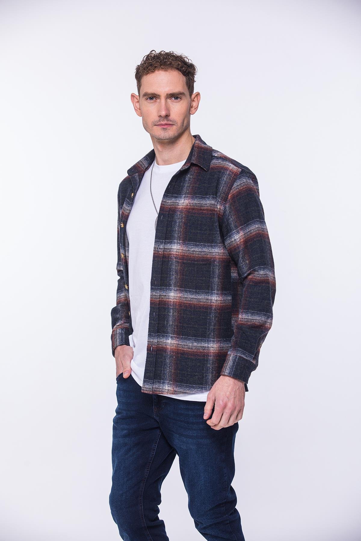 Oversize Oduncu Yumuşak Dokulu %100 Cotton Kareli Hediye Kutulu Erkek Gömlek FS-002201 - Yeşil