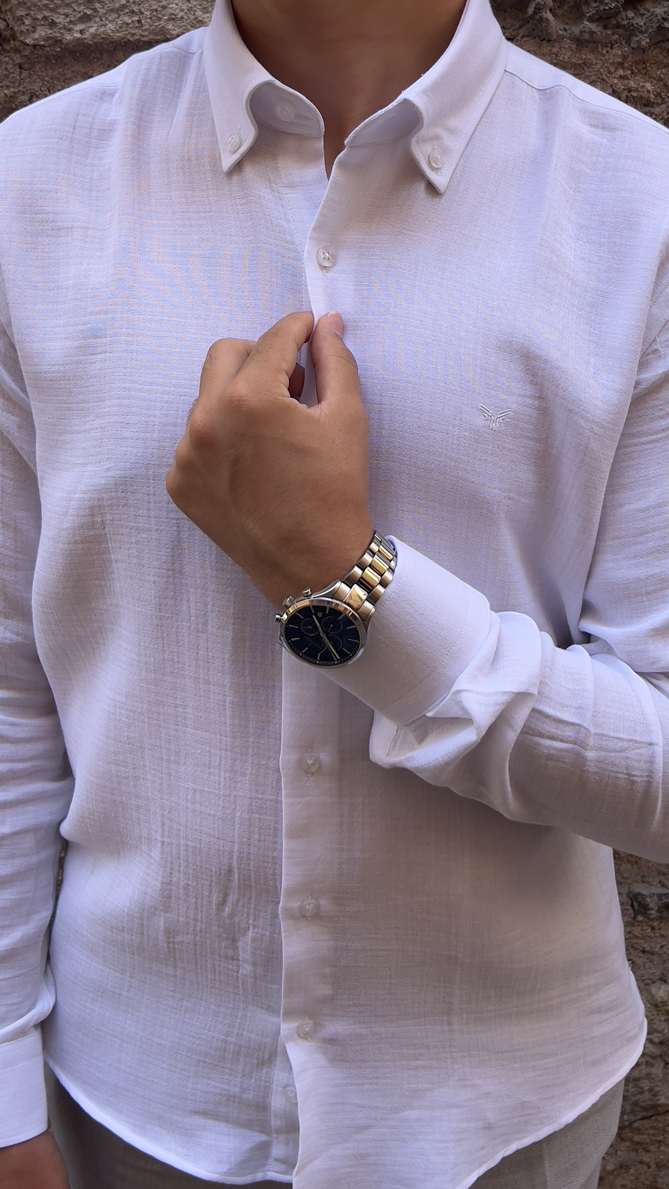 Slim Fit Uzun Kol Müslin Pamuk Rahat Nefes Alabilen Kumaştan Yaka Düğmeli Hediye Kutulu Erkek Gömlek FS-004202 - Beyaz