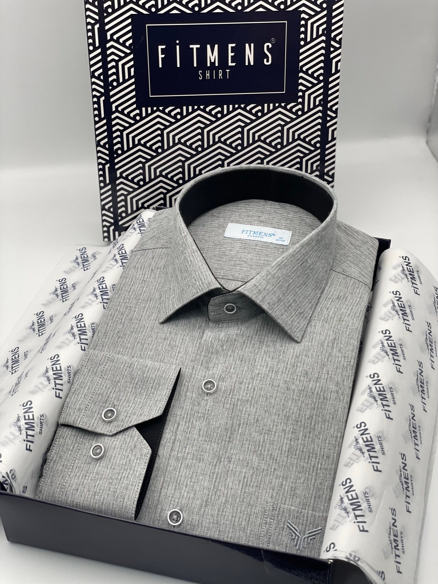 Klasik Uzun Kol Keten Cotton Hediye Kutulu Erkek Gömlek FS-001261 - Koyu Gri