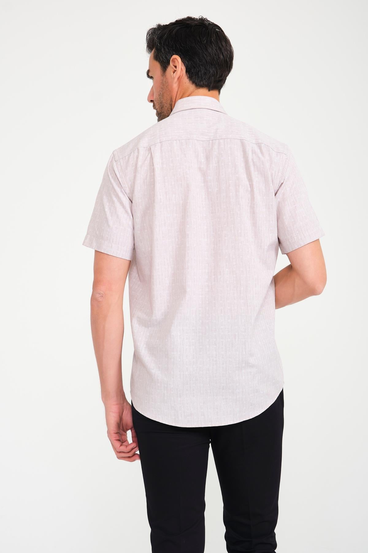 Klasik Kısa Kol Açık Zemin Kutu Desen Keten Cotton Hediye Kutulu Erkek Gömlek FS-000745 - Kahverengi