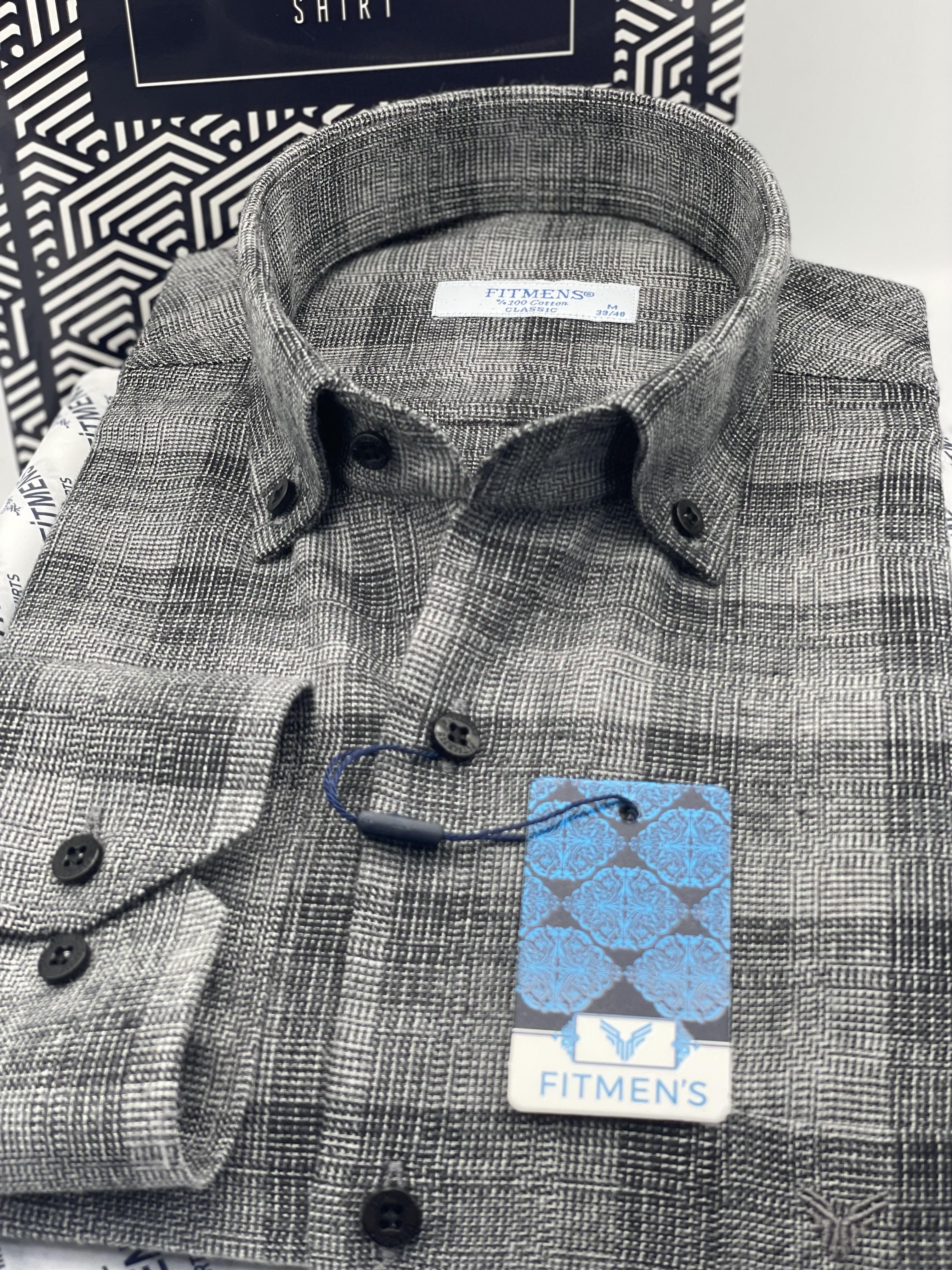 Klasik Uzun Kol Kışlık %100 Cotton Kareli Yaka Düğmeli Hediye Kutulu Erkek Gömlek FS-003135 - Açık Lacivert