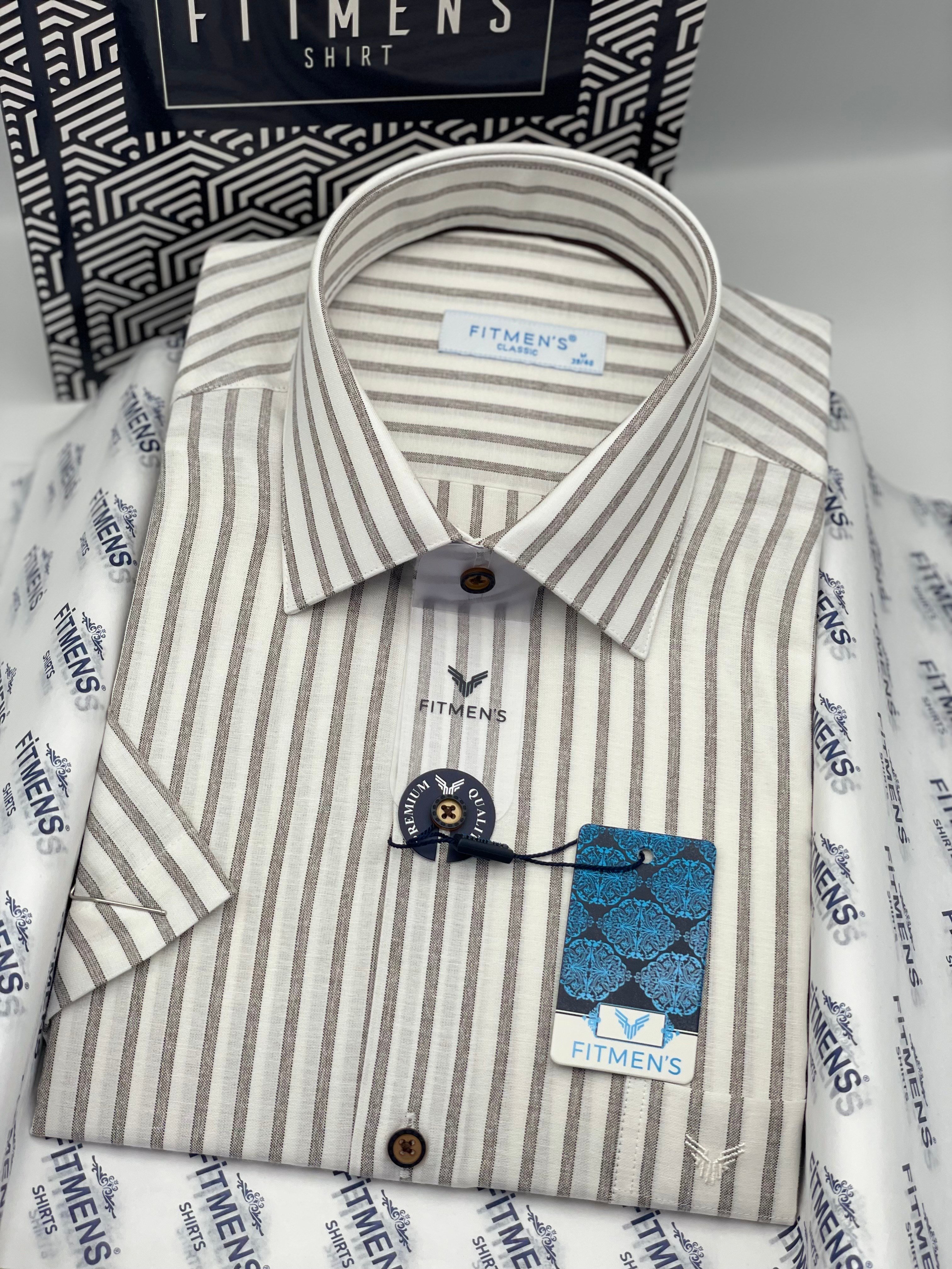 Klasik Kısa Kol Keten Cotton Nefes Alan Kumaş Hediye Kutulu Erkek Gömlek FS-004571 - Kahverengi