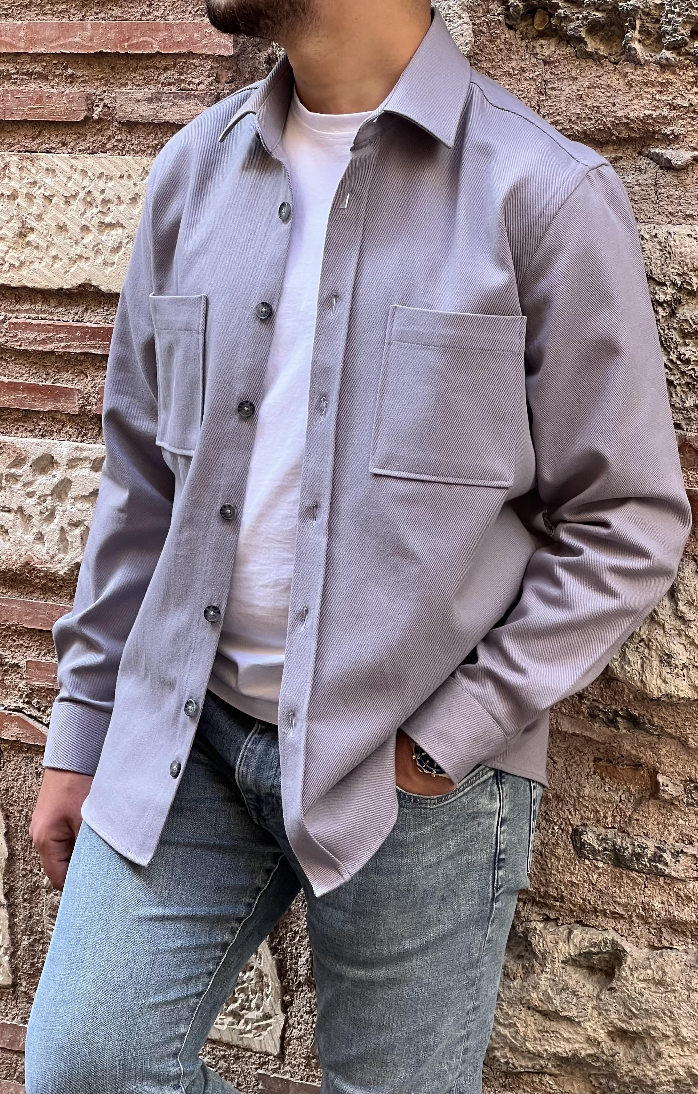 Oversize Gabardin Pamuklu Hediye Kutulu Erkek Ceket Gömlek FS-003868 - Gri