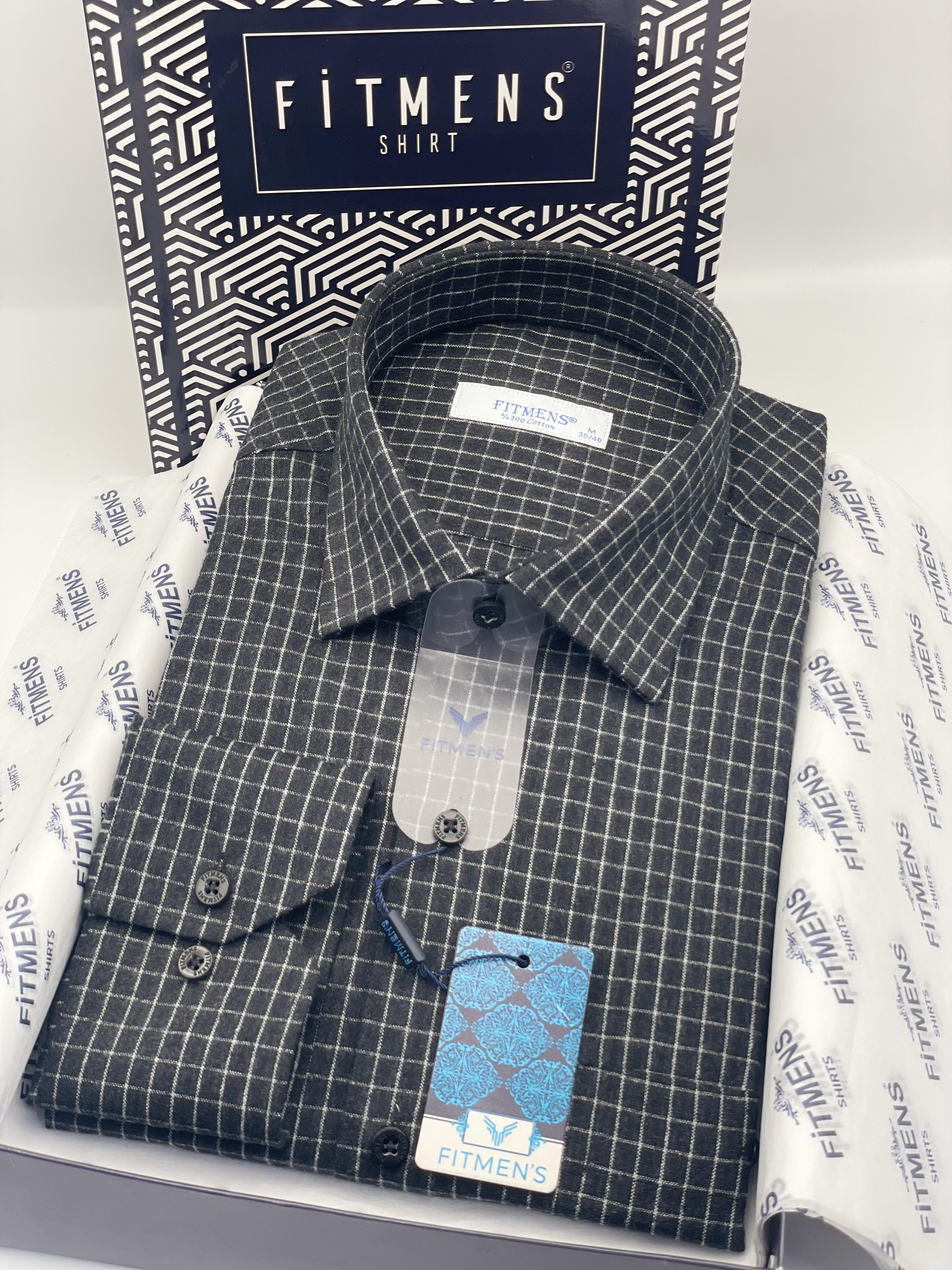 Klasik Uzun Kol Kışlık %100 Cotton Kareli Yaka Alttan Düğmeli Hediye Kutulu Erkek Gömlek FS-003130 - Siyah