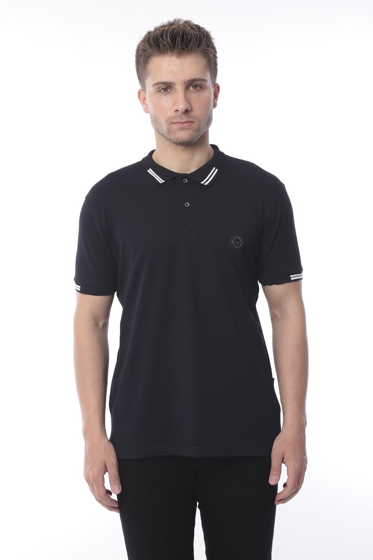 Pamuklu Kumaş Slim Fit Dar Kesim Kıvrılmaz Polo Yaka Tişört FS-003012 - Lacivert