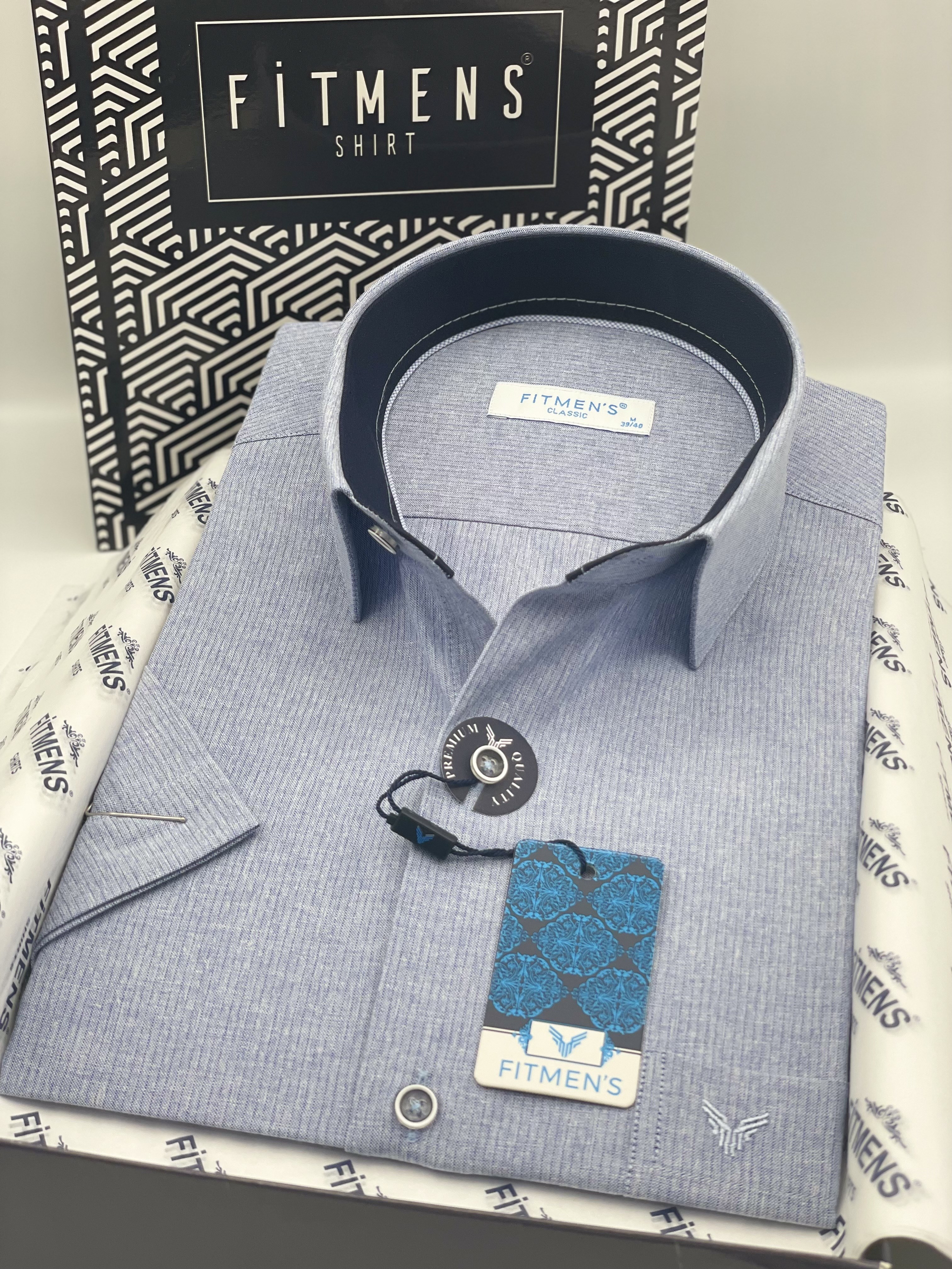 Klasik Kısa Kol Keten Cotton Hediye Kutulu Erkek Gömlek FS-003624 - Lacivert