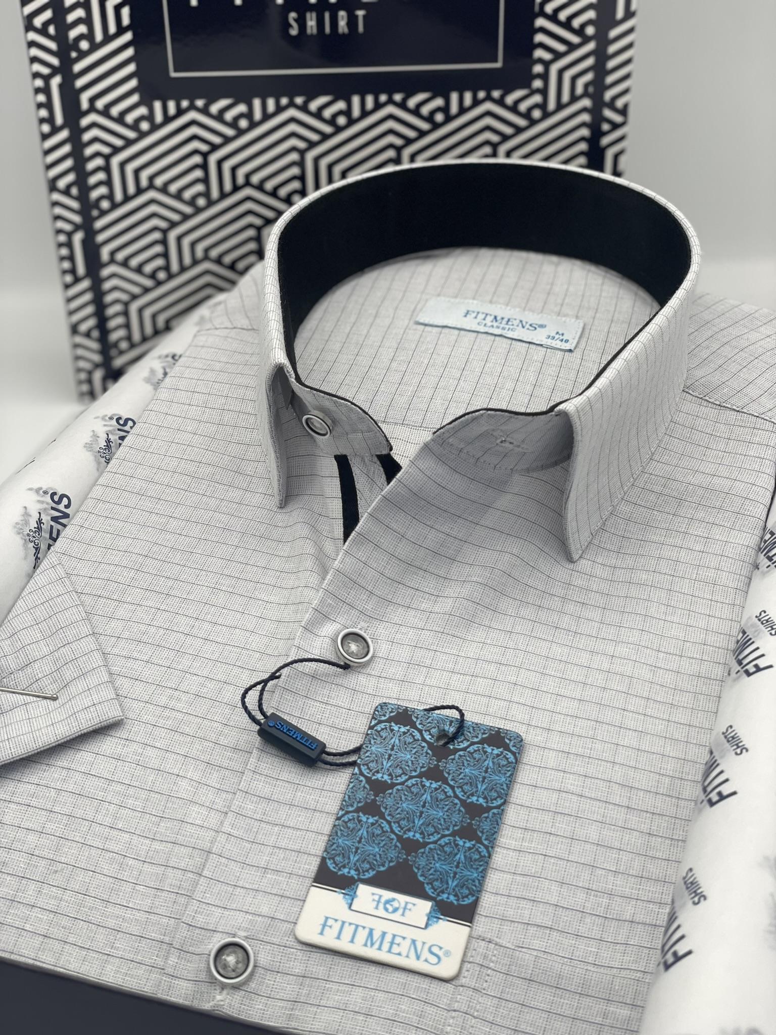 Klasik Kısa Kol Keten Cotton Kareli Pamuk Hediye Kutulu Erkek Gömlek FS-003009 - Gri