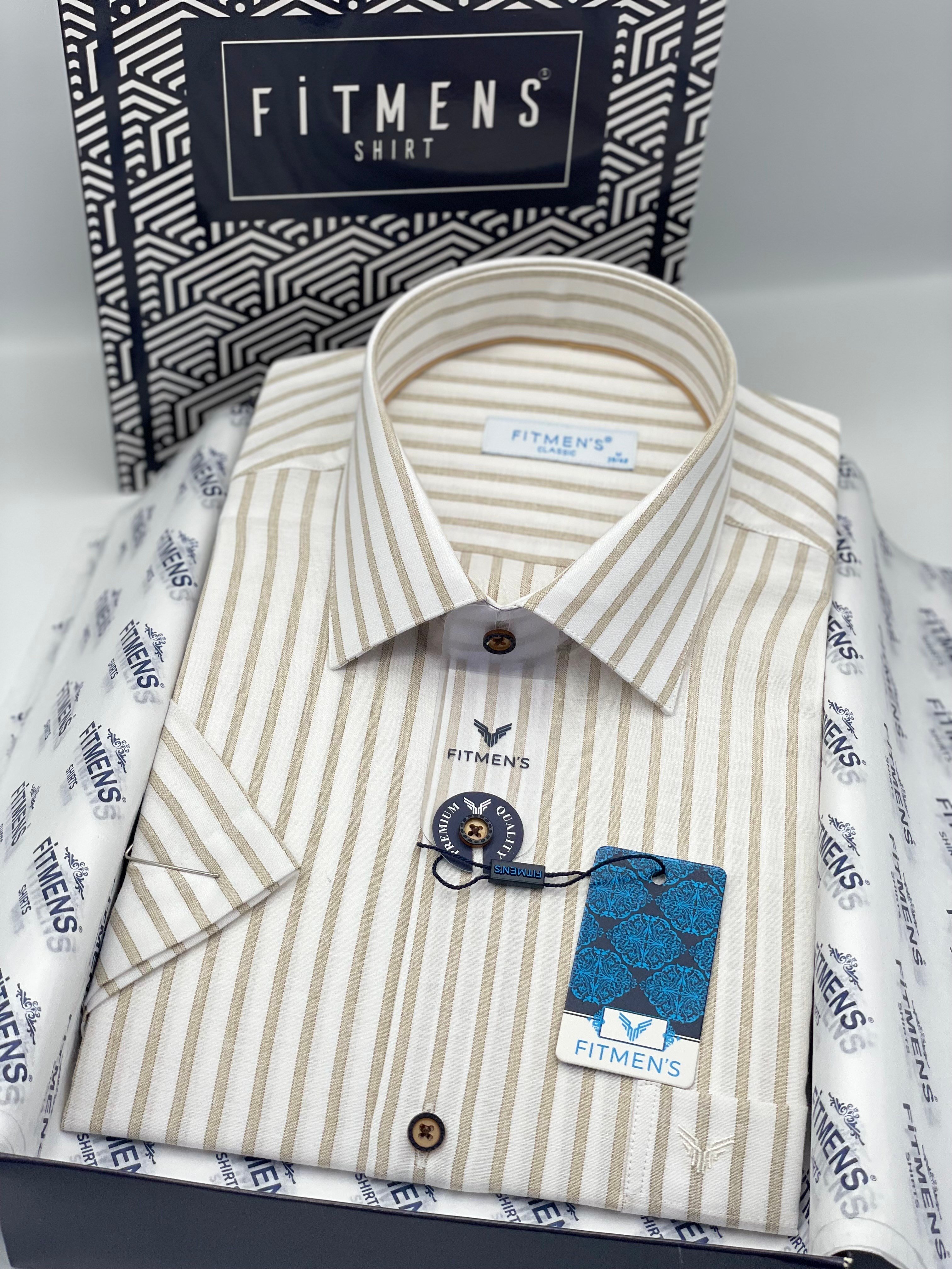 Klasik Kısa Kol Keten Cotton Nefes Alan Kumaş Hediye Kutulu Erkek Gömlek FS-004571 - Bej